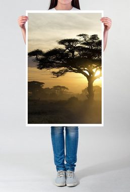 Sinus Art Poster 90x60cm Poster Akazienbaum bei Sonnenuntergang Kenia Afrika