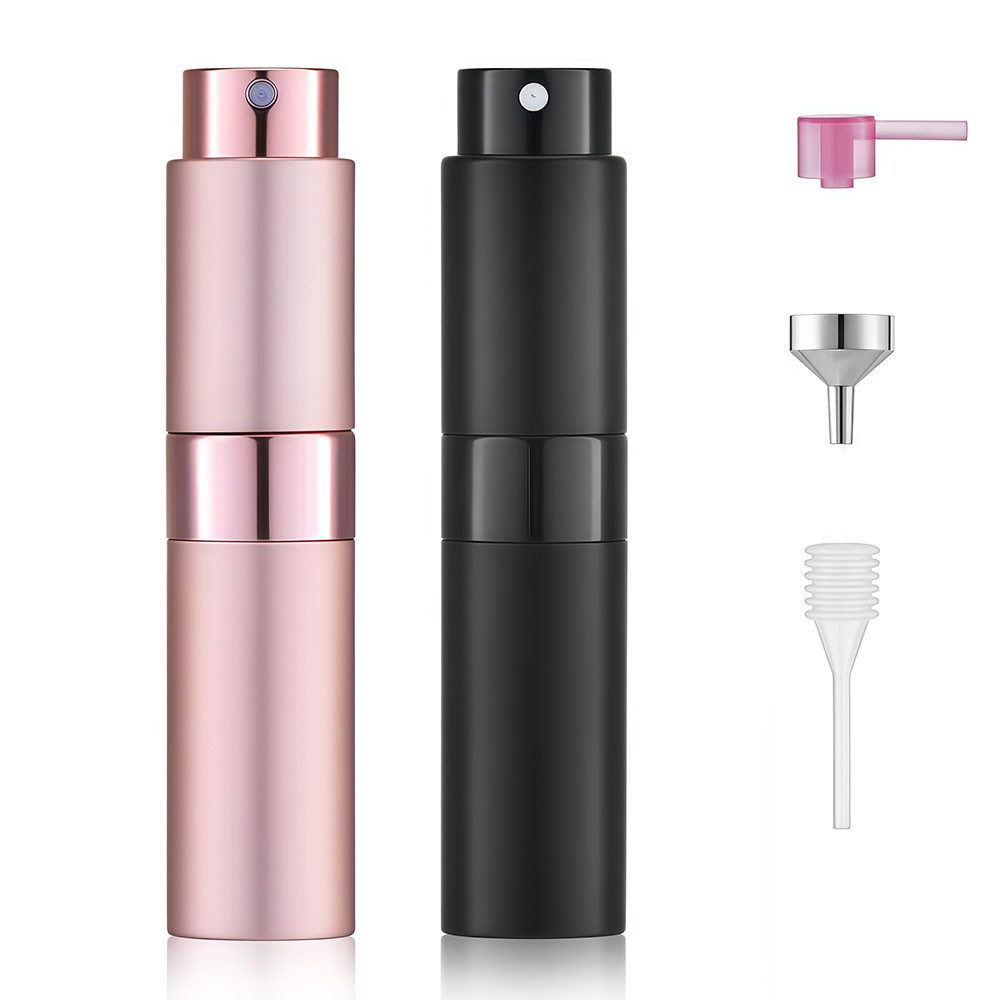 AFKSMILE Sprühflasche 2er-Pack 8ml Aluminium Parfüm Zerstäuber Nachfüllbar Leer mit Trichter, Reise Parfümzerstäuber für Damen und Herren für unterwegs