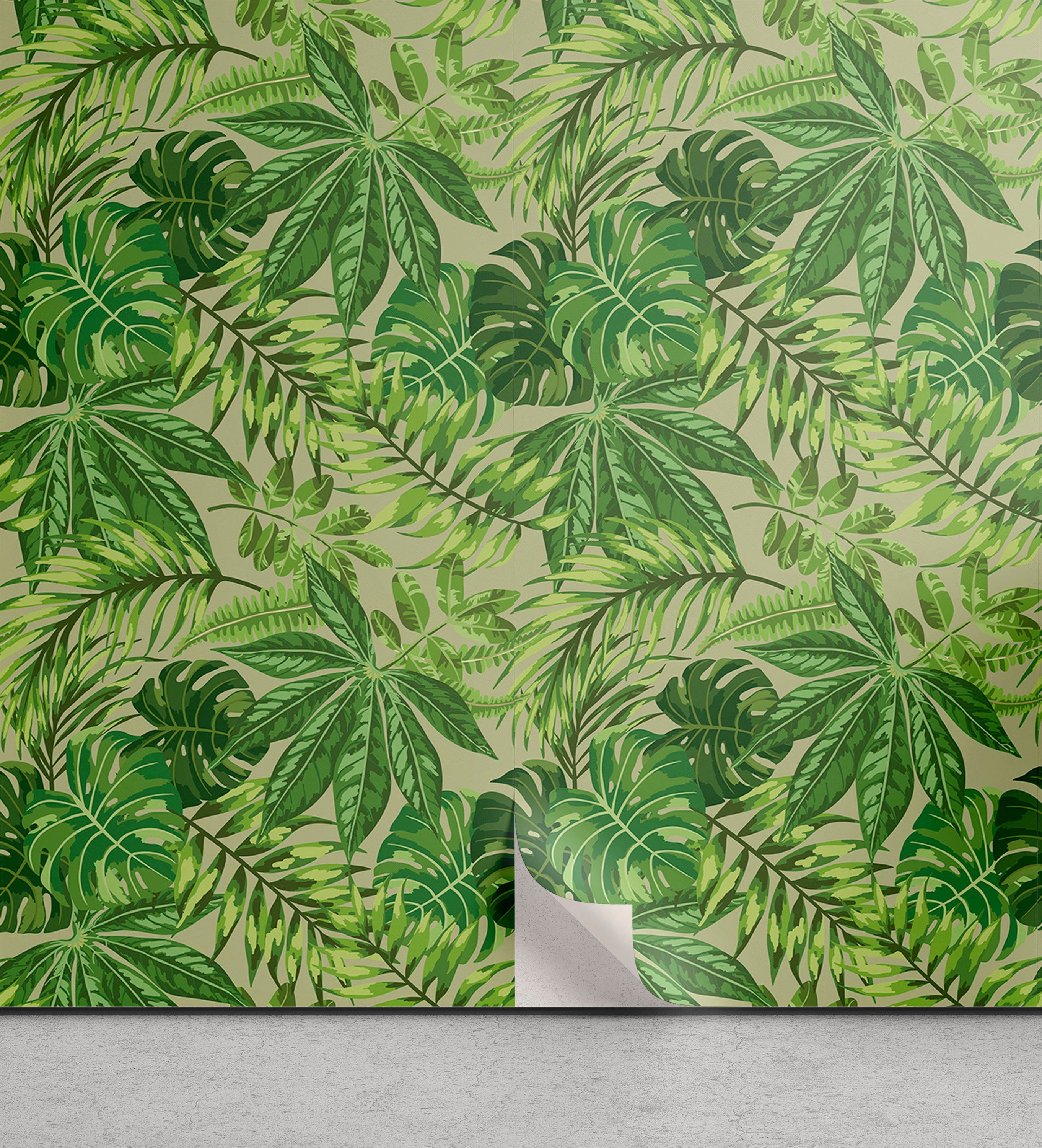 Abakuhaus Vinyltapete selbstklebendes Wohnzimmer Küchenakzent, Grünes Blatt Frischer Dschungel Aloha