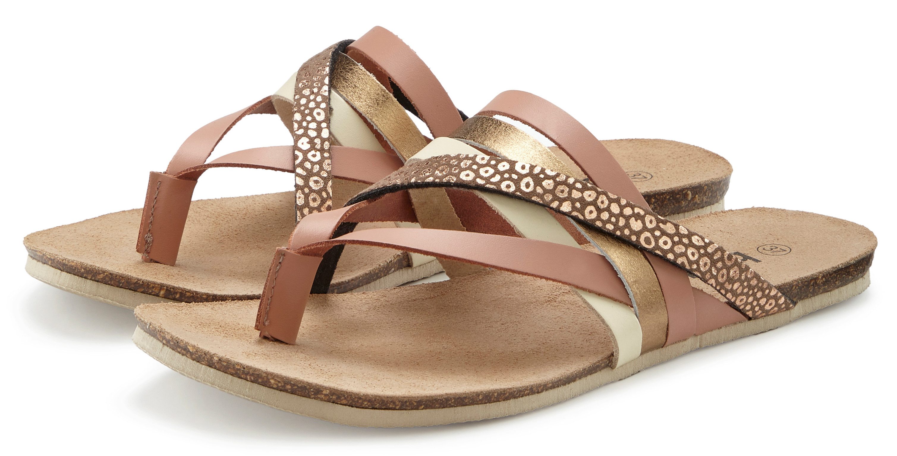 Beachtime Pantolette, Mule, Sommerschuh, Sandale, offener Schuh, Zehentrenner aus Leder mit raffinierten Riemchen. € 49,99