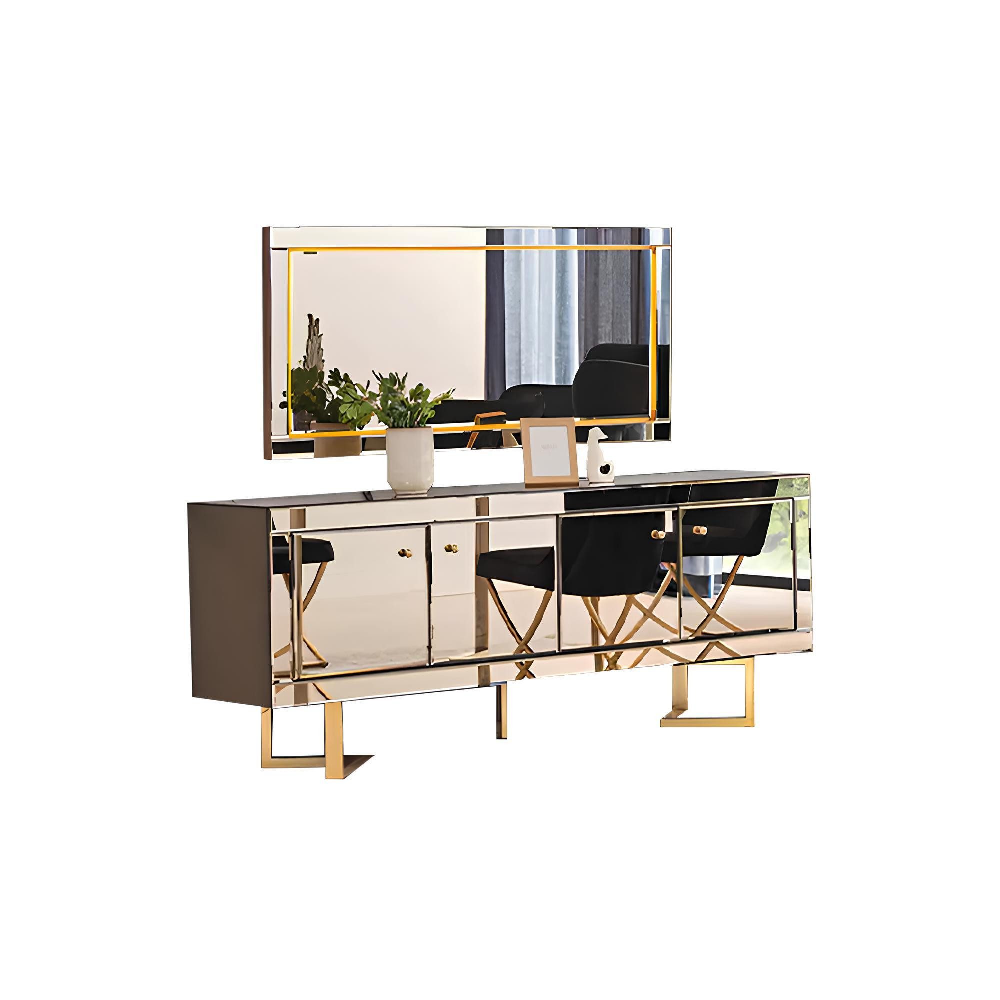 Xlmoebel Sideboard Hochkommode mit Schubladen und offenen Regalen in Holzoptik (Sideboard, Sideboard mit Spiegel), Hergestellt in Europa