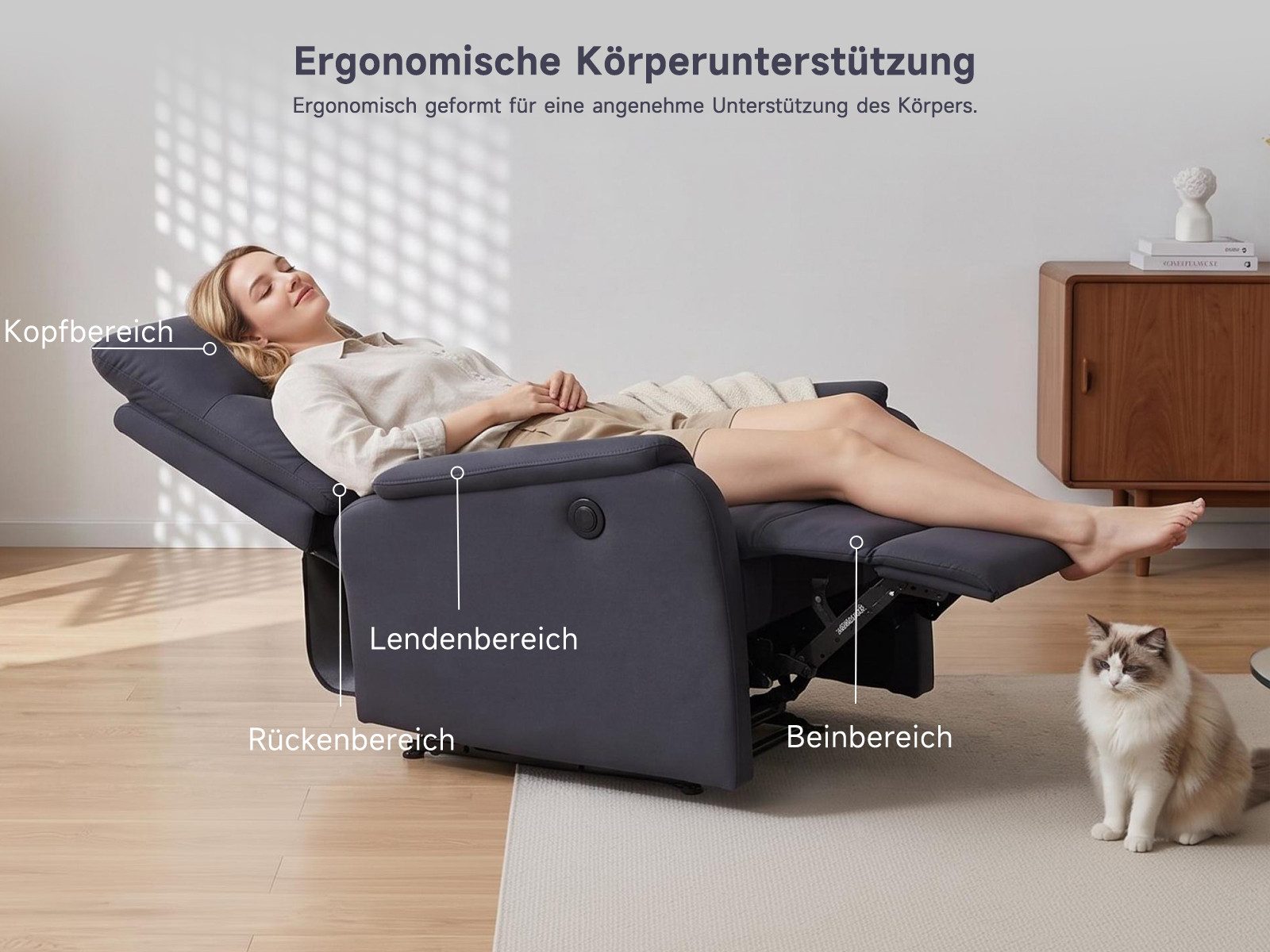V6 Relaxsessel Elektrischer Relaxsessel mit Liegefunktion und Fußstütze, Anthrazit – Bild 3 von 5