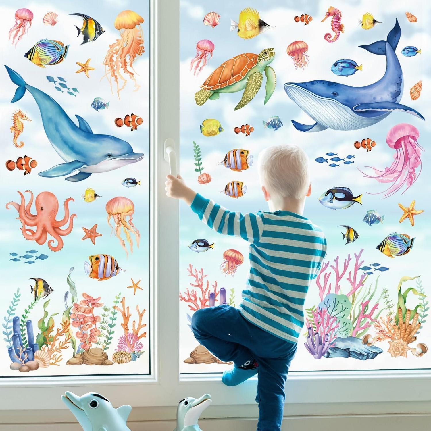 LuxusKollektion Fensterbild Fensterbilder Unterwasserwelt PVC doppelseitig 9 Blätter