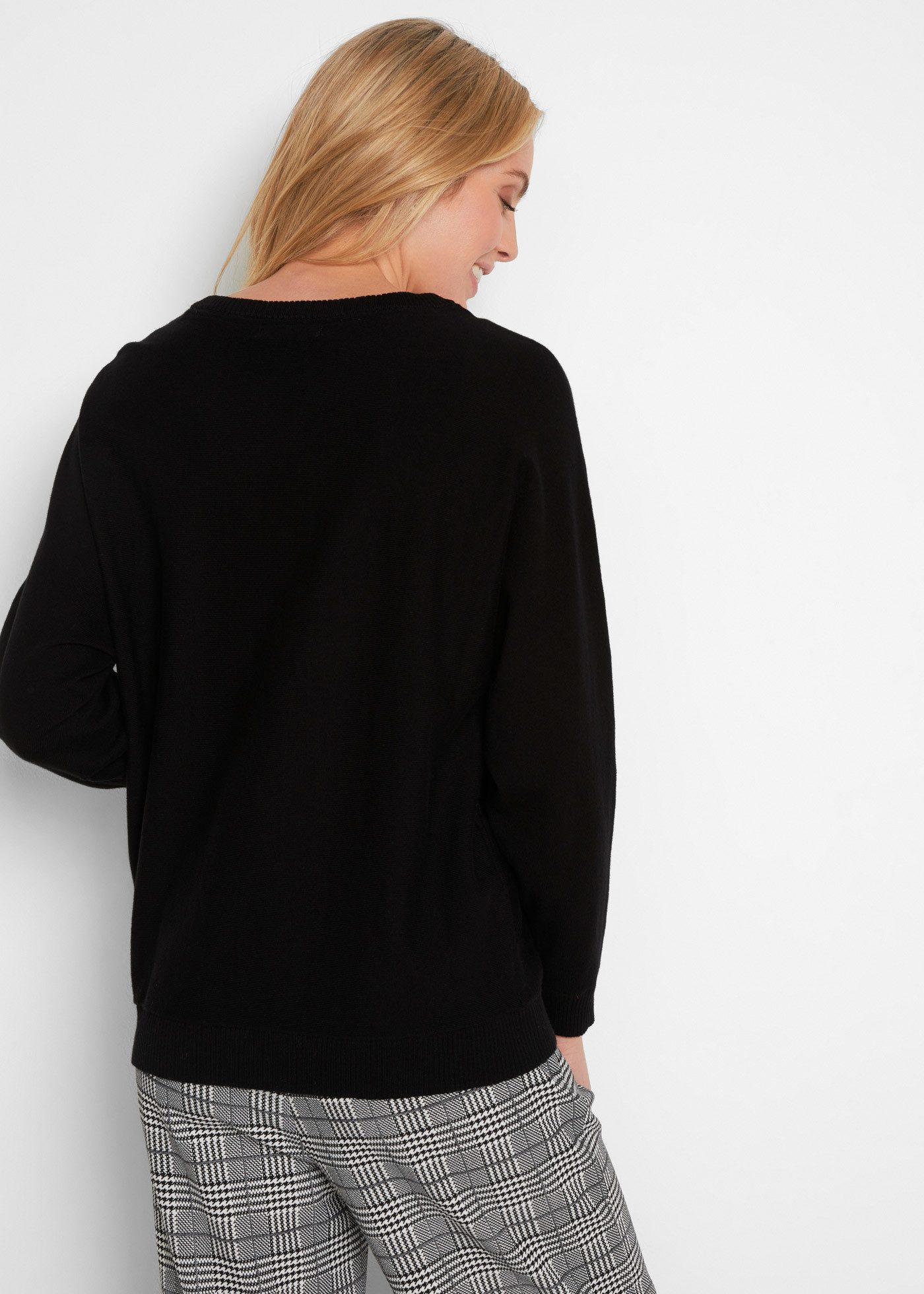 bonprix Strickpullover im Feinstrick mit hohem Baumwollanteil, mit Fledermausärmeln