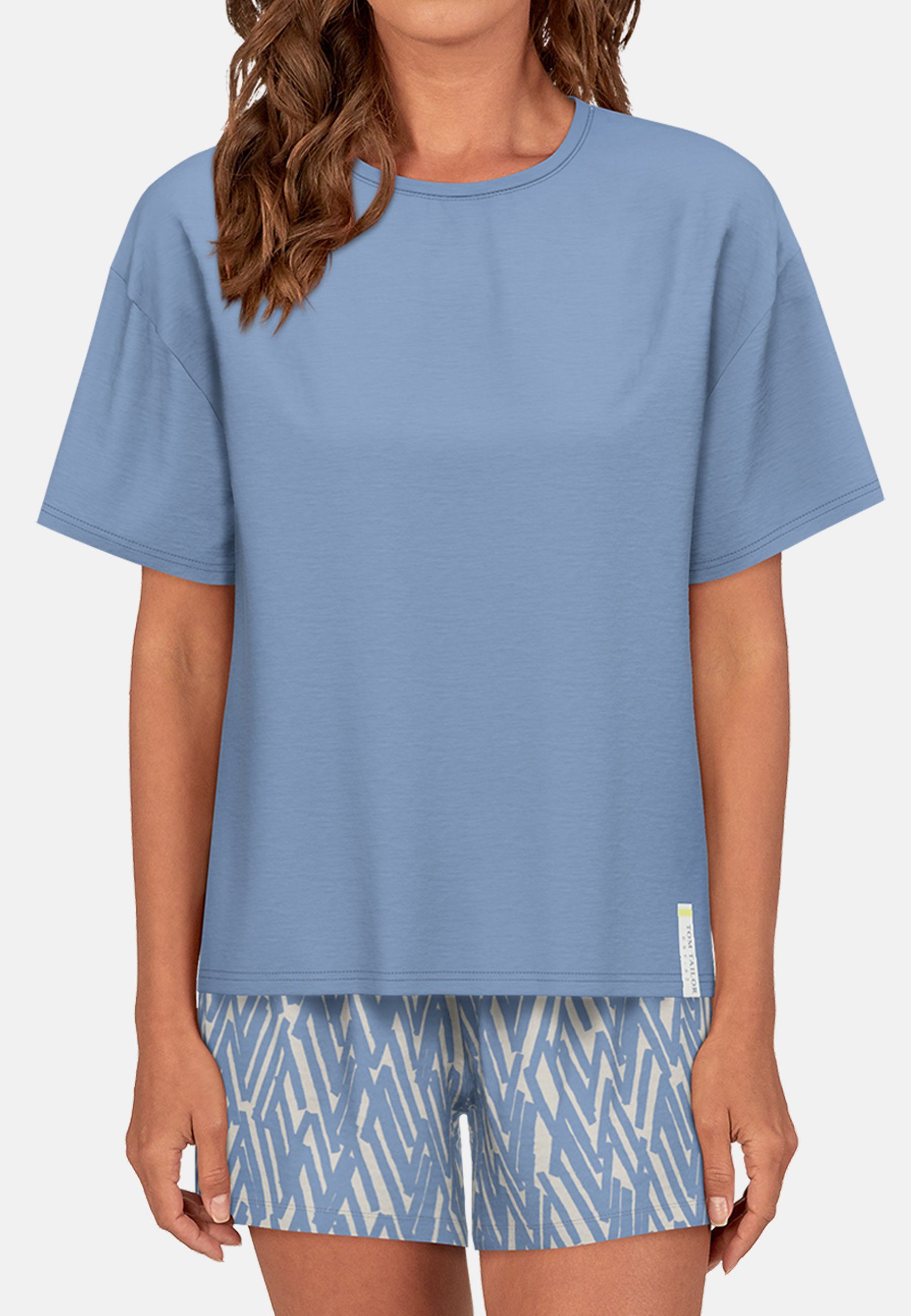 TOM TAILOR Shorty Westport mit Print, Kurzarm, Rundhalsausschnitt, kurze Hose, Viskosemix