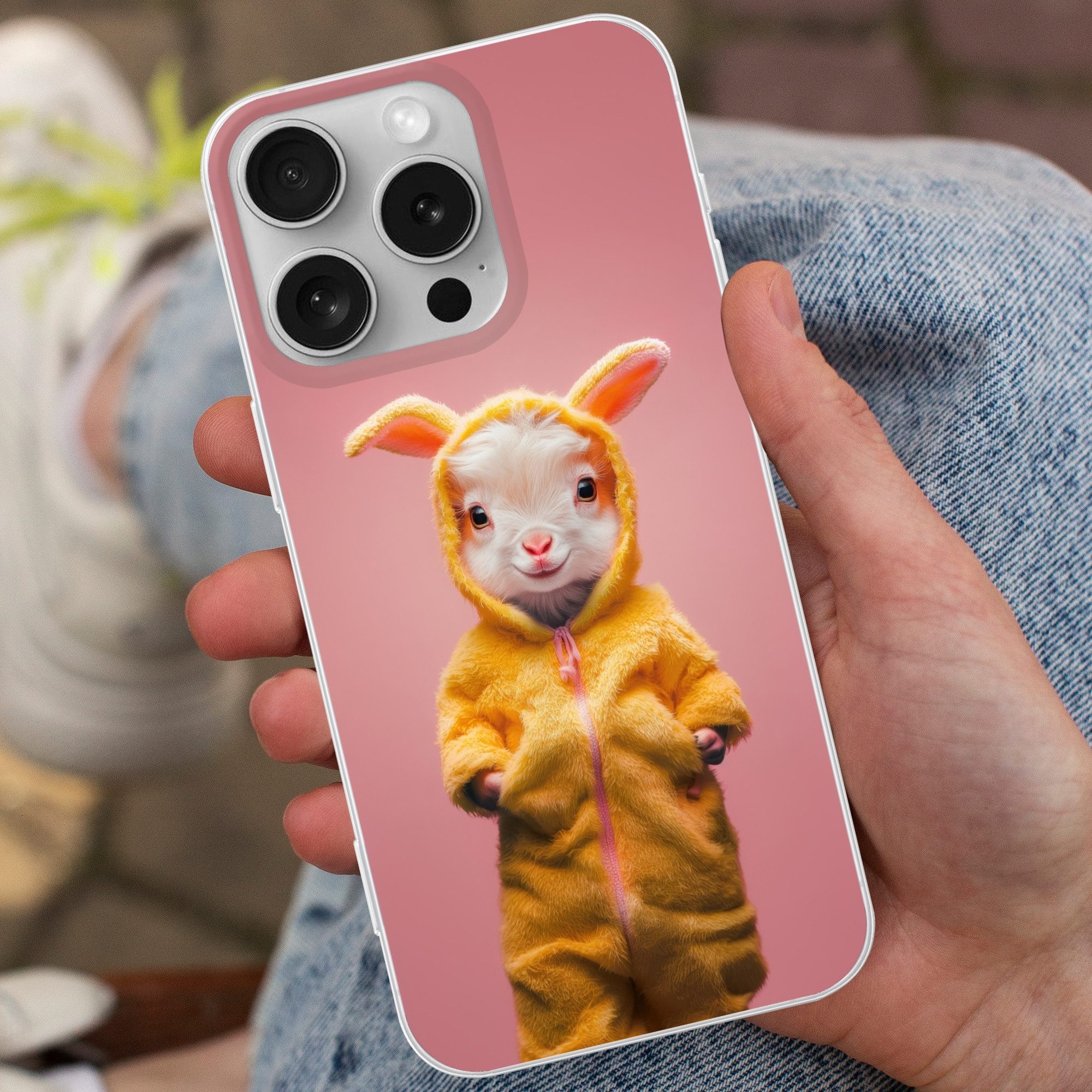 MuchoWow Handyhülle für Apple iPhone 16 Pro Kostüm - Ziege - Osterhase, Smartphone-Bumper, Print, Handy Schutzhülle Dünn