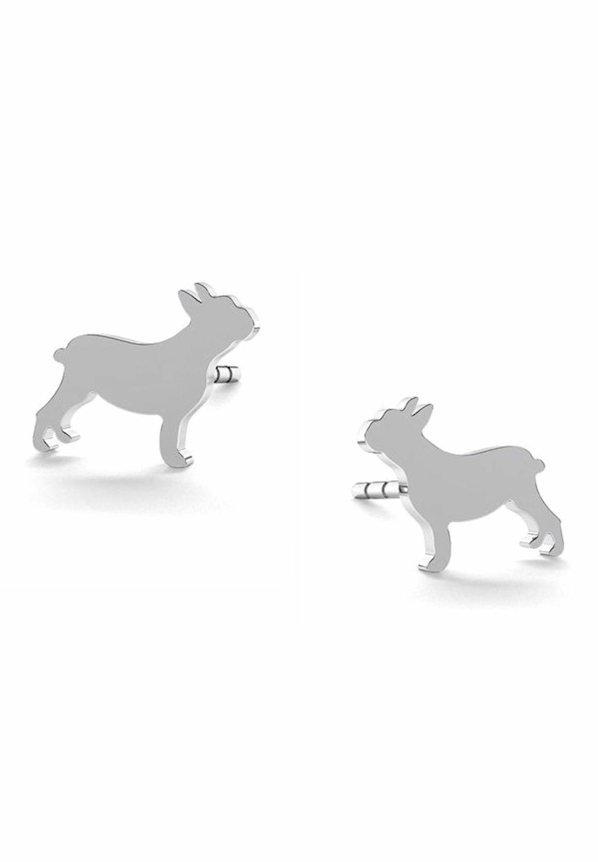 Gemshine Paar Ohrhänger BULLDOGGE MOPS Hund FRANZÖSISCHE silver coloured