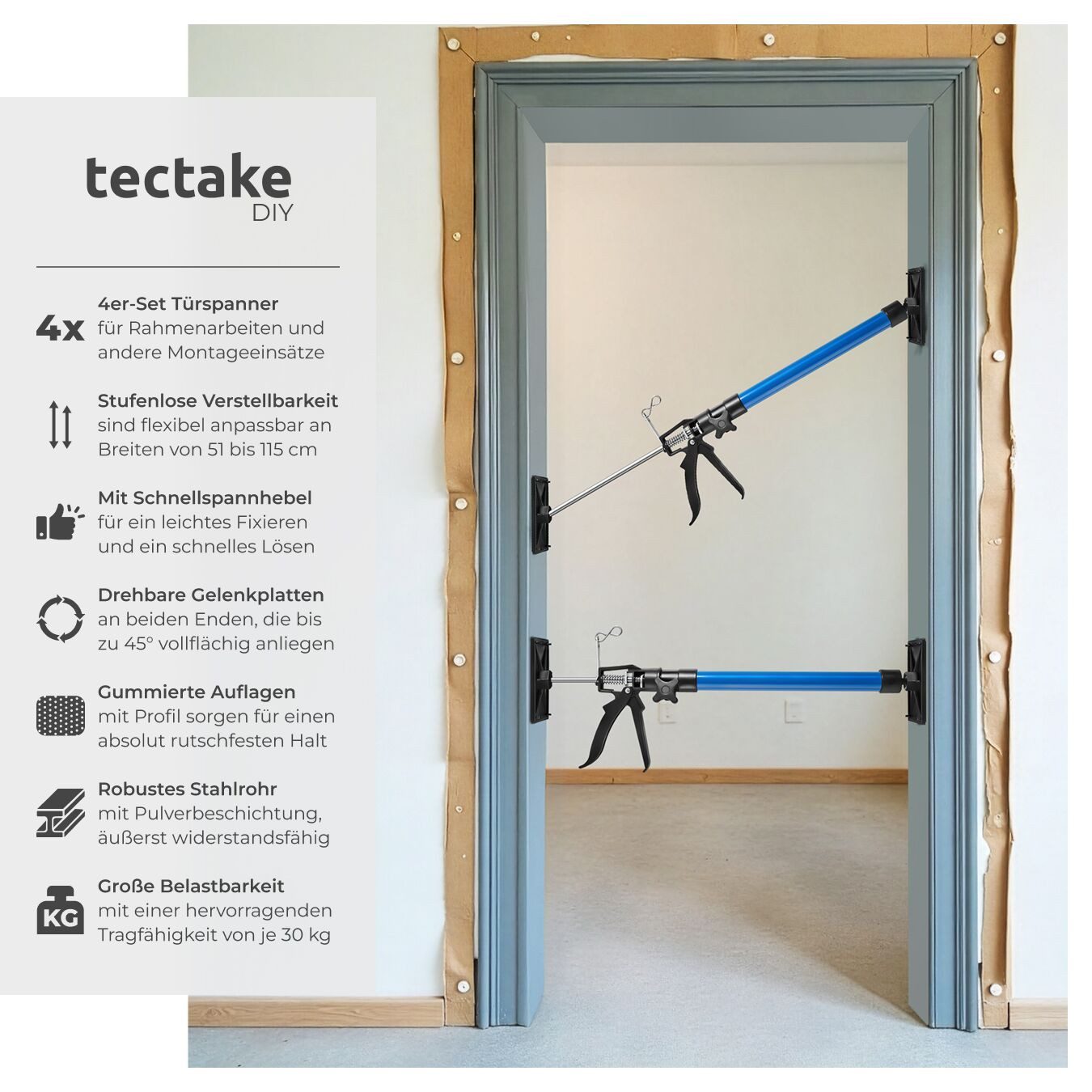 tectake Montagewerkzeug 4er-Set Türspanner, B: 8,00 cm, L: 20,00 cm, stufen günstig online kaufen
