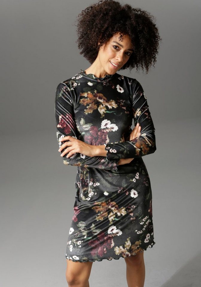 Aniston CASUAL Samtkleid mit schimmerndem Blumendruck in