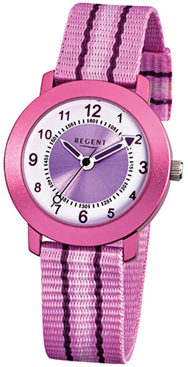 Regent Quarzuhr Regent rosa Textilarmband Armbanduhr Kinder-Armbanduhr Kinder rund, F-725, 30mm), (ca. klein Analog