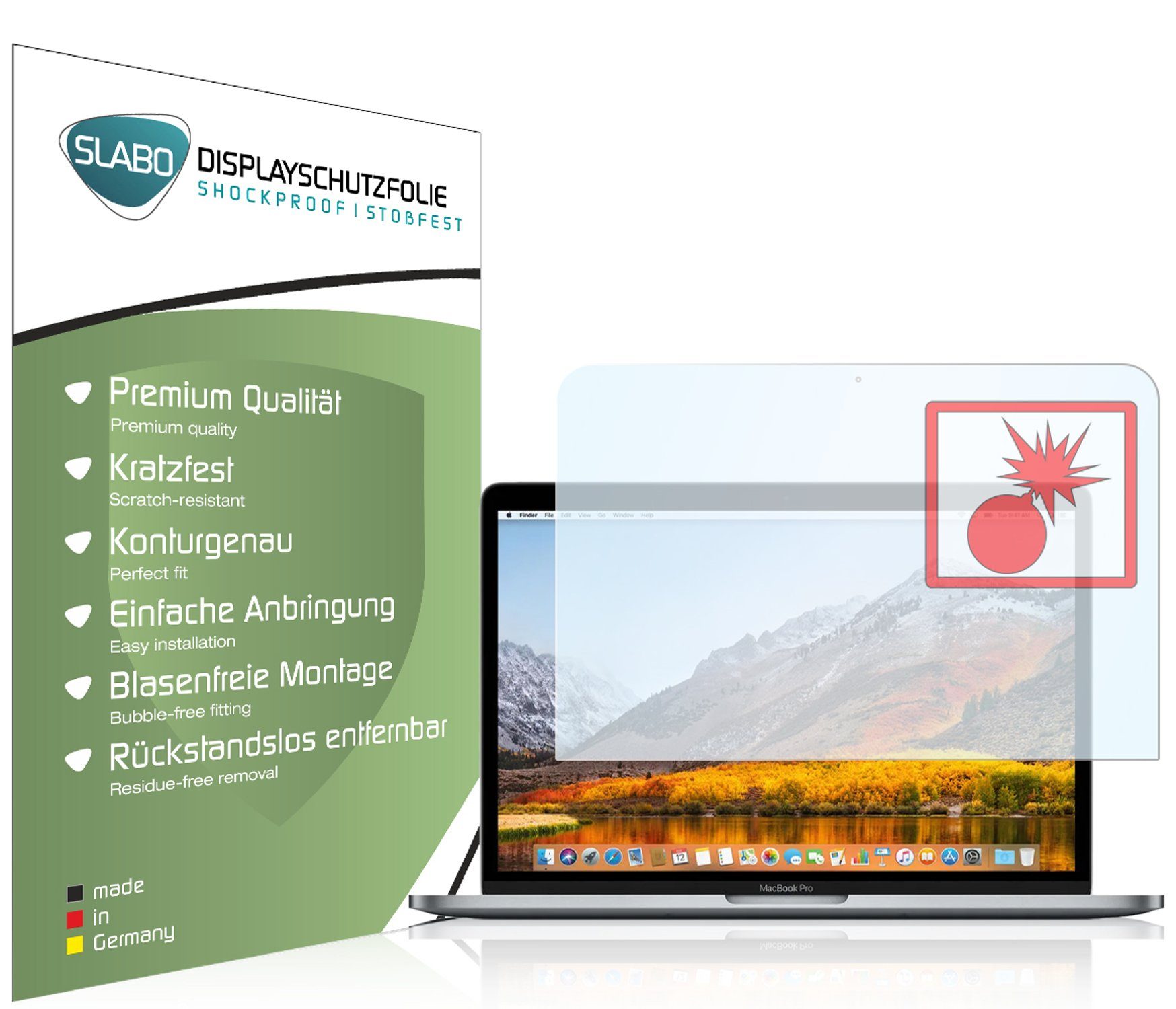 SLABO Schutzfolie 2x Panzerschutzfolie Shockproof, Apple MacBook Pro 13" (2018 - 2020)