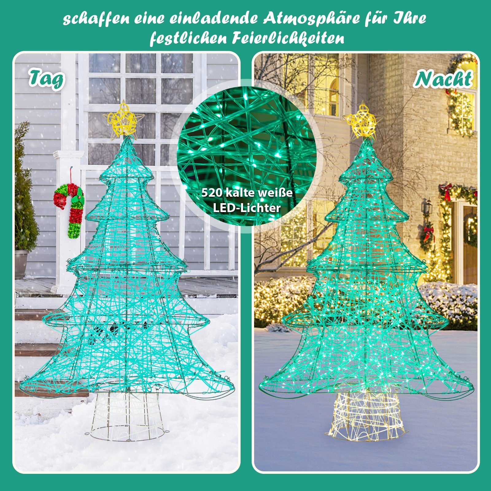 & Lichterkette 123cm Weihnachtsbaum, LEDs, COSTWAY Künstlicher 520 mit Stern