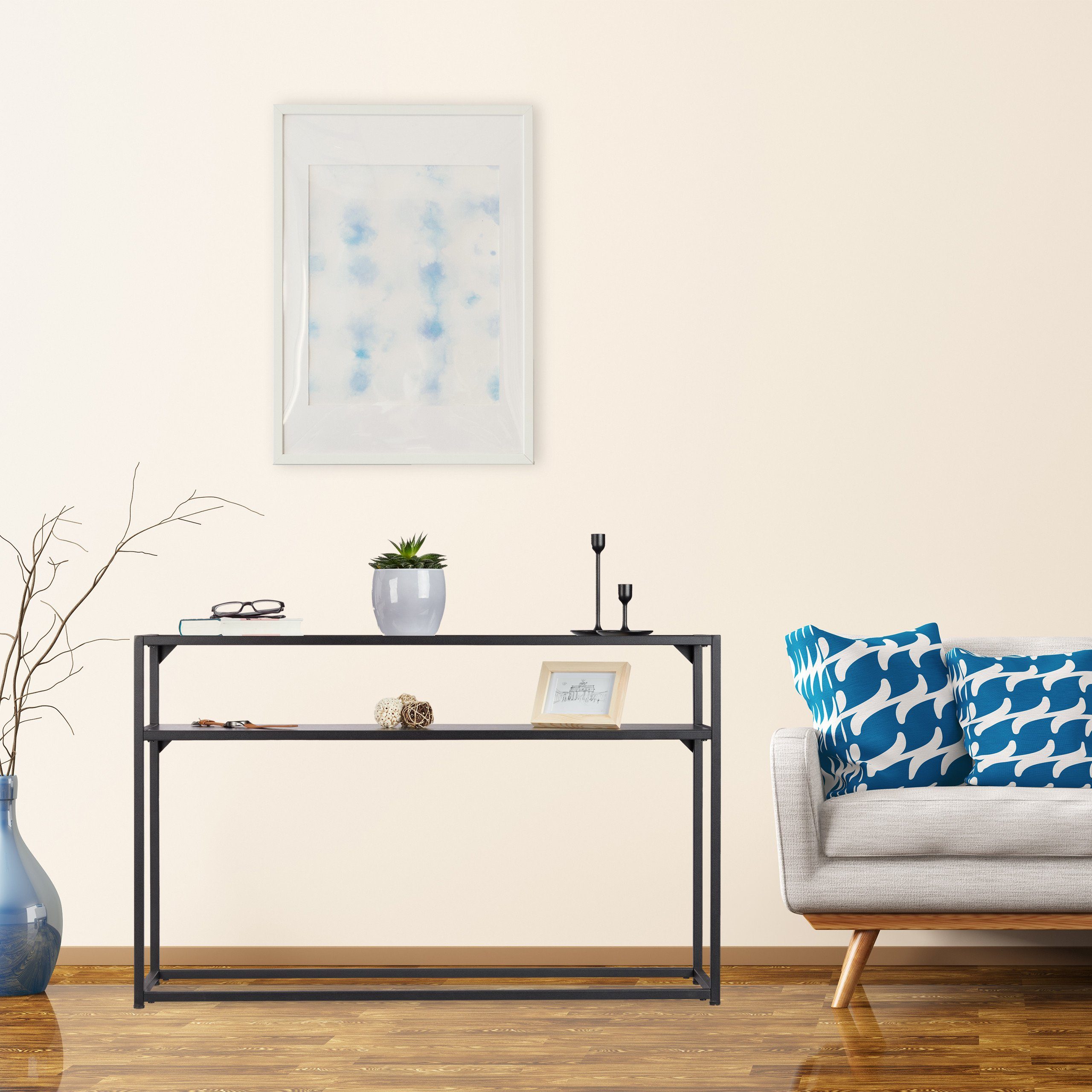 relaxdays Konsolentisch Schwarzer Konsolentisch mit Glasplatte günstig online kaufen