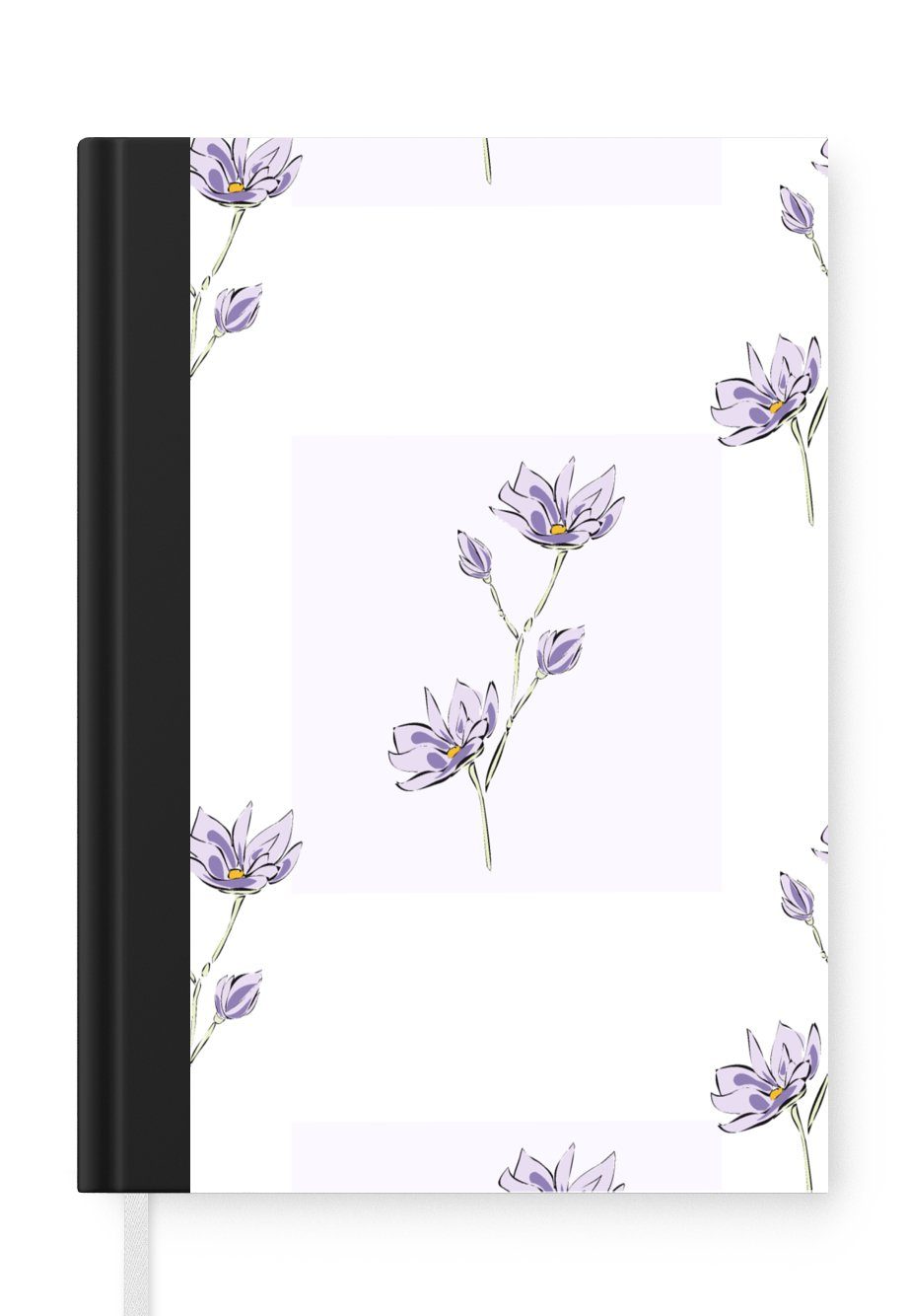 MuchoWow Notizbuch Blumen - Lila Seiten, Muster, - Notizheft, Haushaltsbuch Tagebuch, A5, Merkzettel, Journal, 98