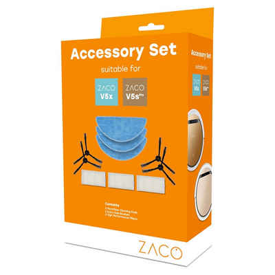 ZACO Saugroboter Zubehör-Set für ZACO V5sPro & V5x, Zubehör für ZACO V5sPro & V5x, (10-tlg., 3x Feinstaubfilter, 4x Seitenbürsten, 3x Mikrofasertücher), Ersatzteile, 3x Feinstaubfilter, 4x Seitenbürsten, 3x Mikrofasertücher