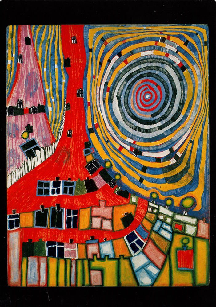 "Mountain Postkarte Hundertwasser Kunstkarte Climbing Windows"