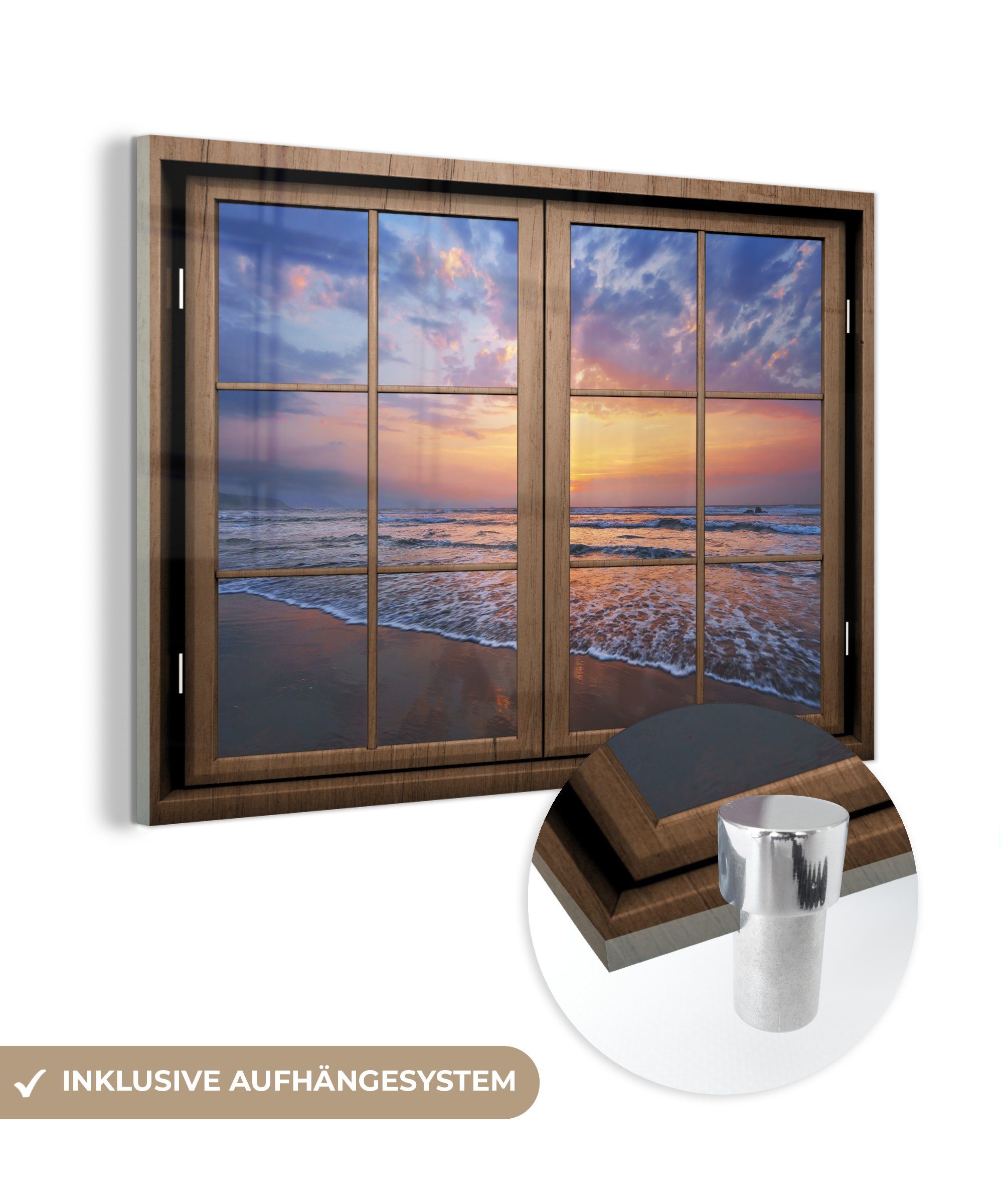 MuchoWow Acrylglasbild Aussicht - Strand - Glasbilder auf Wanddekoration - Glas Bilder - St), auf Wandbild Foto Glas - (1 Meer