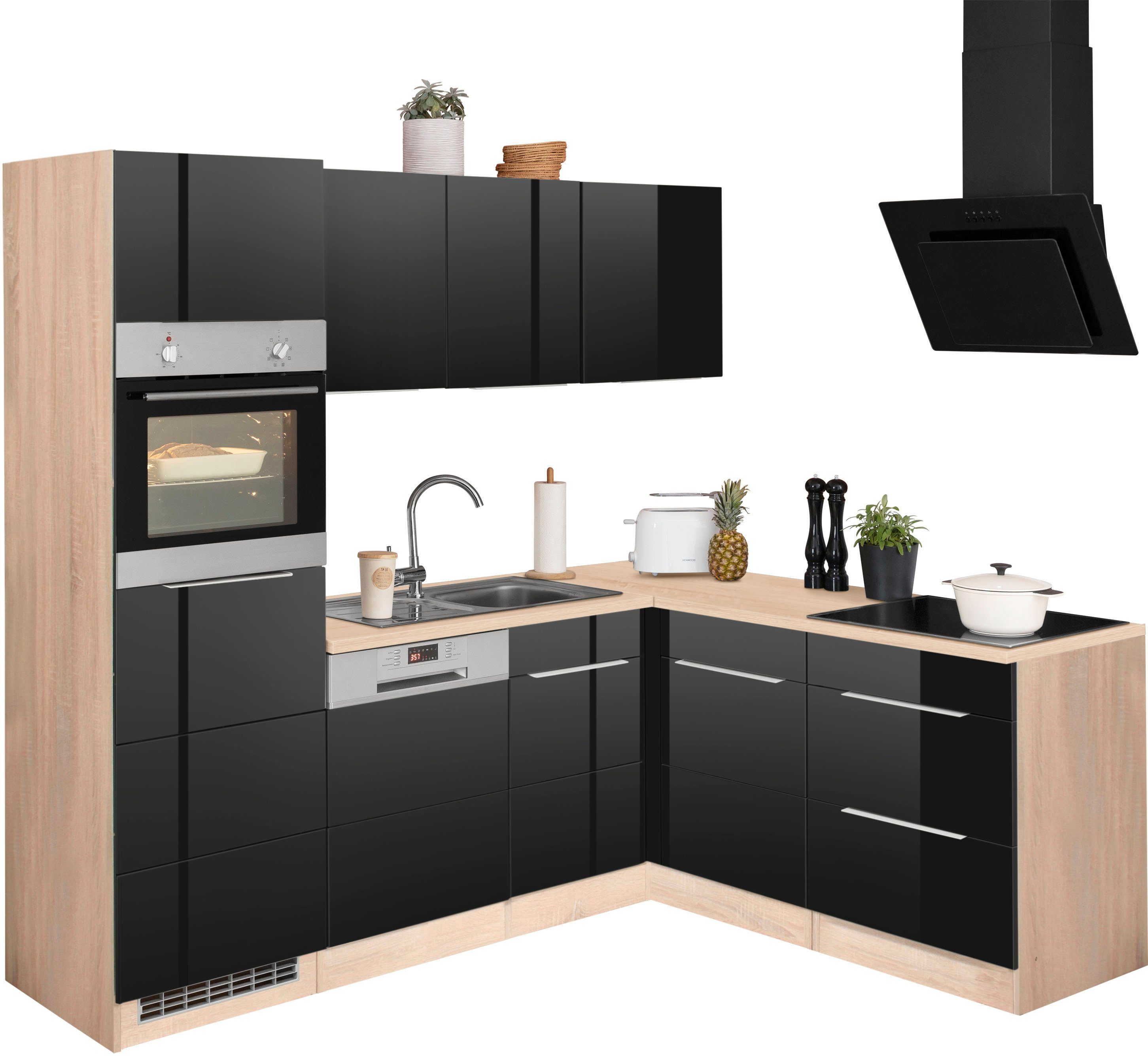 KOCHSTATION Winkelküche KS-Brindisi, Stellbreite 230/170 cm, wahlweise mit E-Geräten, mit MDF-Fronten