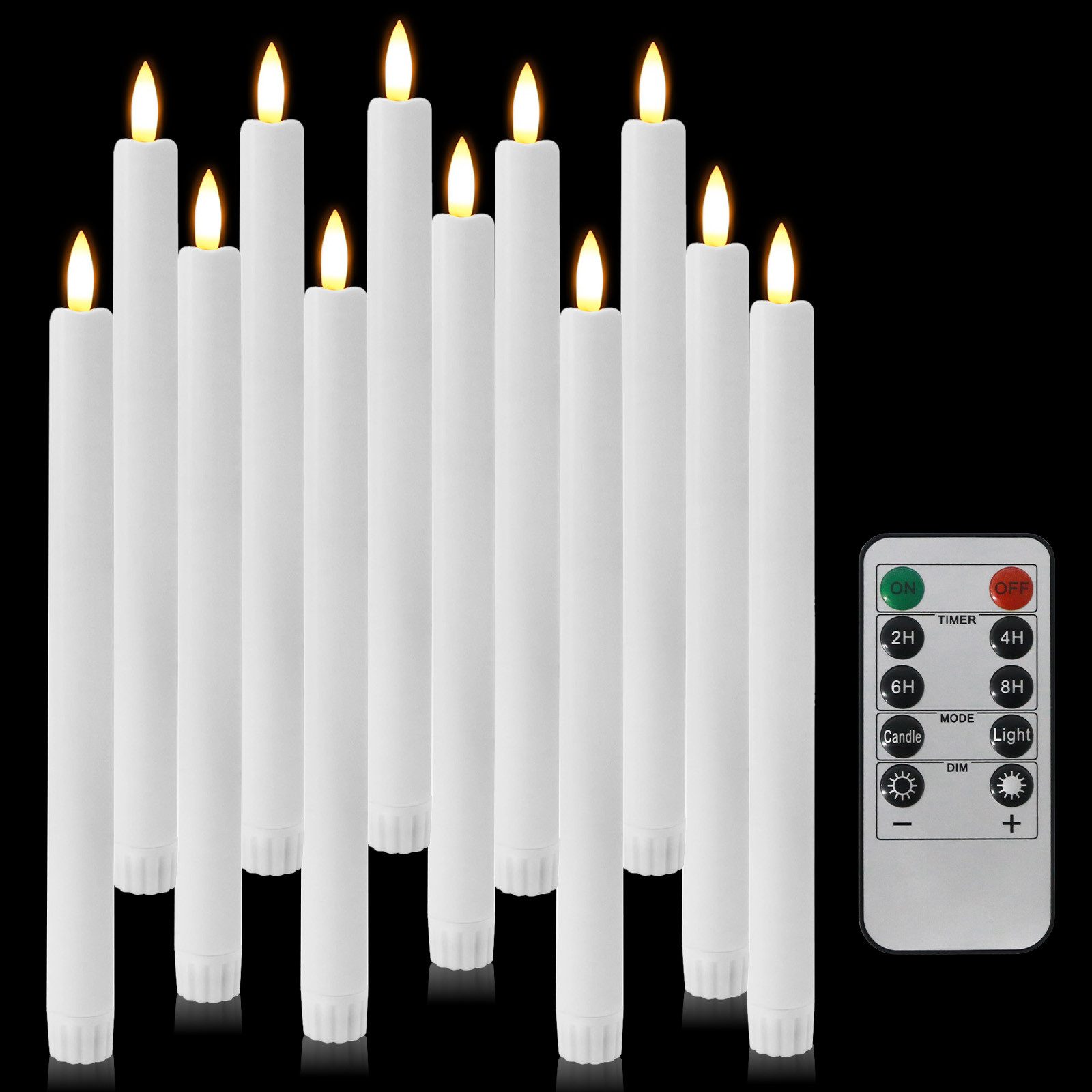 kisidus LED-Kerze LED Stabkerzen mit 4 Fernbedienung 24 pcs (Set, 24-tlg., Stabkerzen Weiß für Weihnachtsdeko, Zimmer Deko, Hochzeit und Party), LED Stabkerzen mit Timerfunktion flackernde Flamme elektrische Kerzen