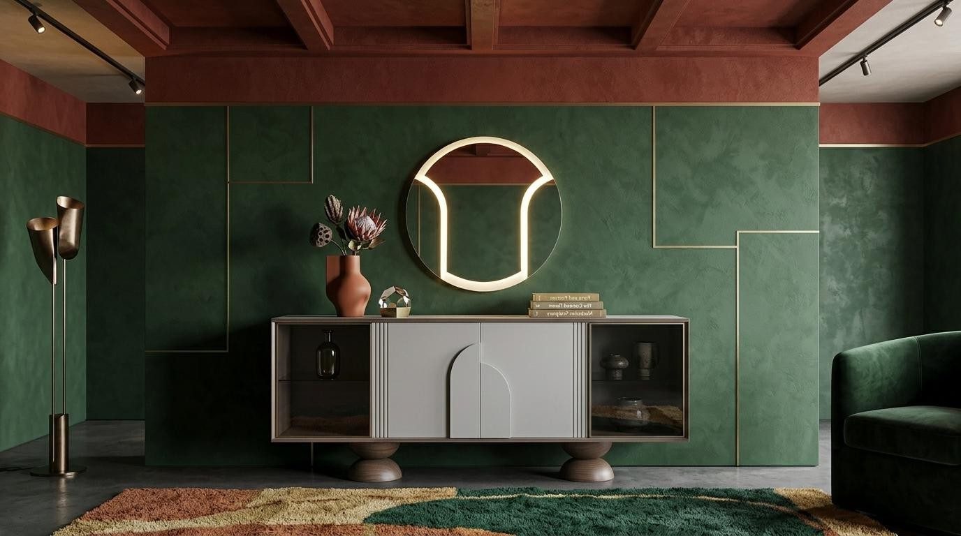 Xlmoebel Sideboard Modernes Weißes Sideboard Holz Glas Spiegel Rundes Design (2 St., 2-tlg)