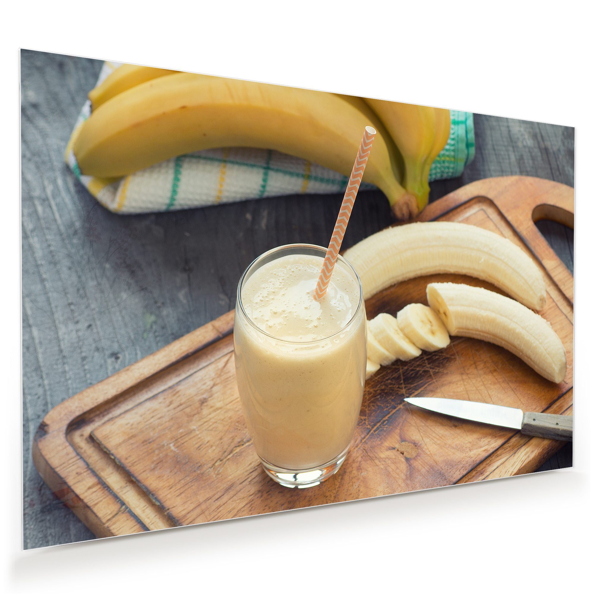 Primedeco Glasbild Wandbild Bananendrink mit Aufhängung, Früchte