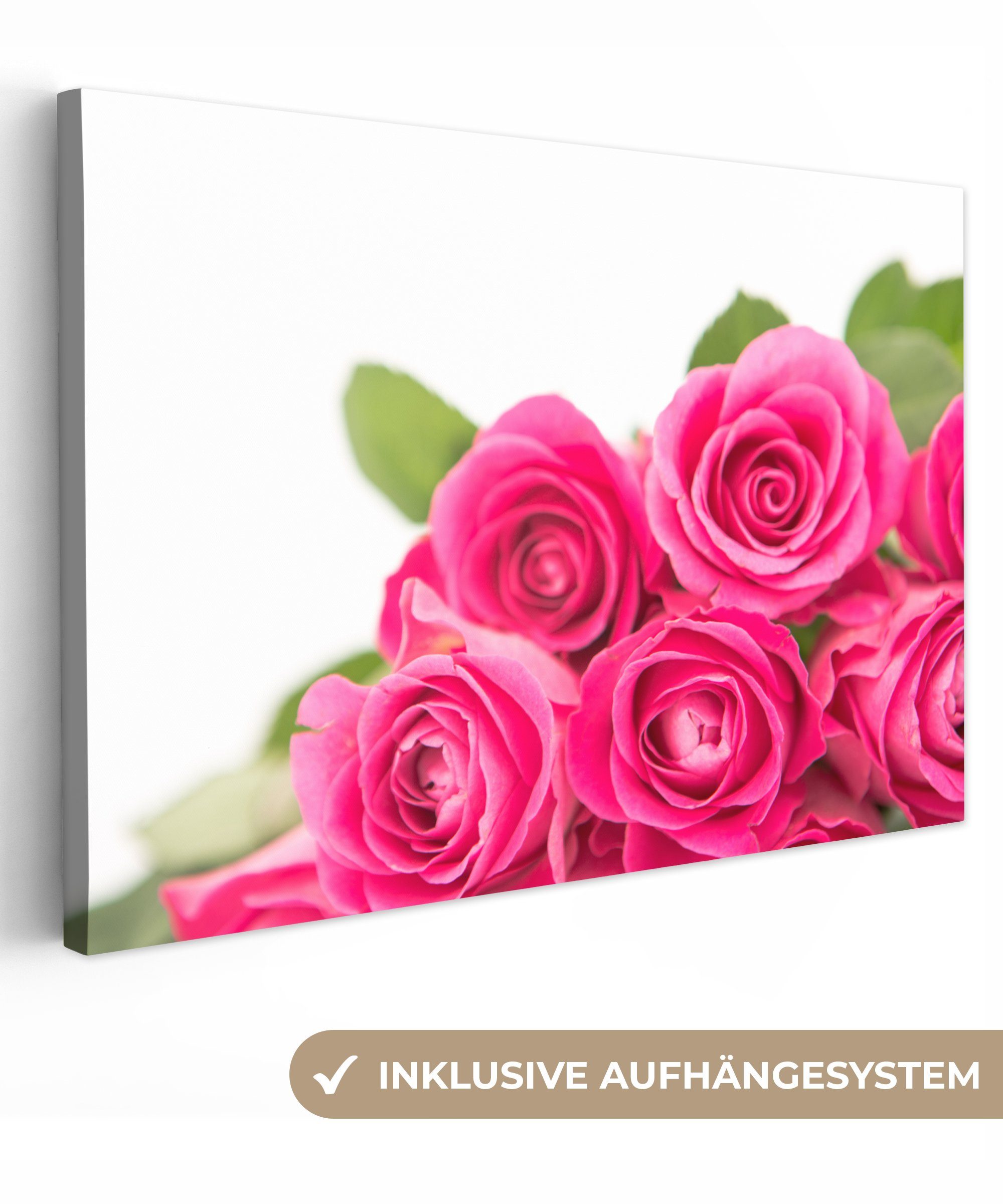 OneMillionCanvasses® Leinwandbild Nahaufnahme eines Blumenstraußes mit rosa Rosen, (1 St), Wandbild Leinwandbilder, Aufhängefertig, Wanddeko, 30x20 cm