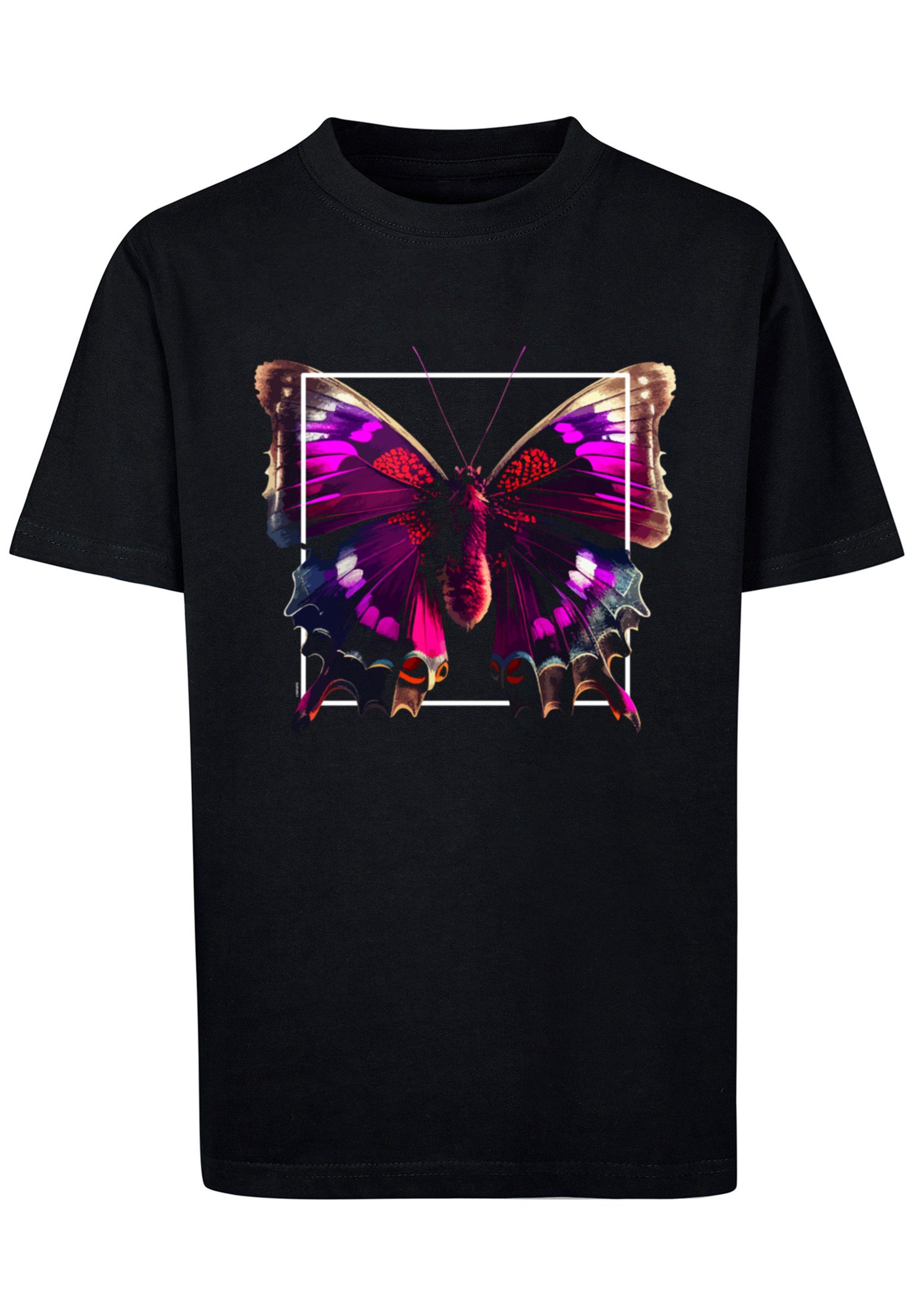 T-Shirt Print Schmetterling UNISEX TEE F4NT4STIC schwarz Pink