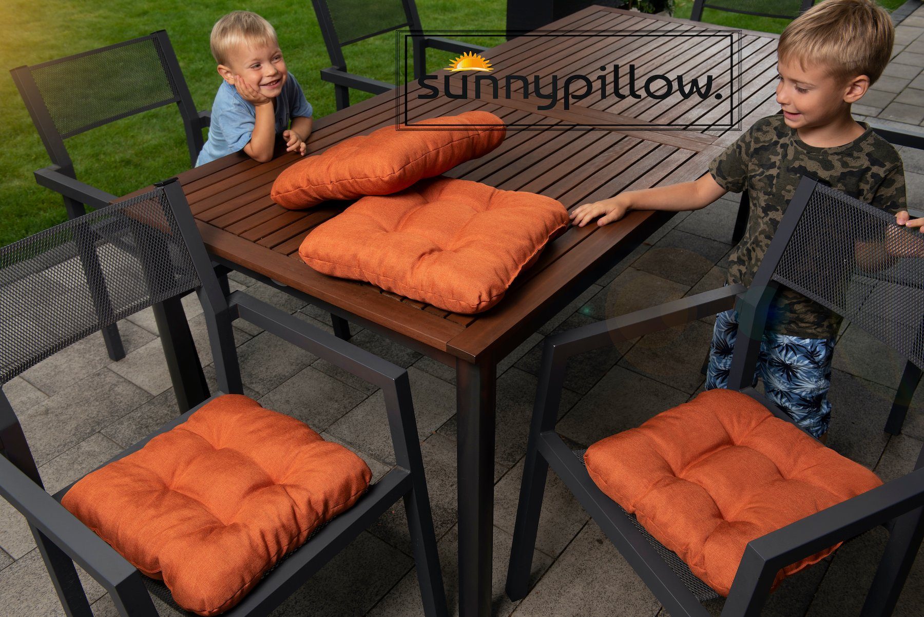 sunnypillow Bänke Polsterauflage orange Set Stühle 40x40 für 8cm, Bequeme cm 4er / Stuhlkissen Stuhlkissen Auflage