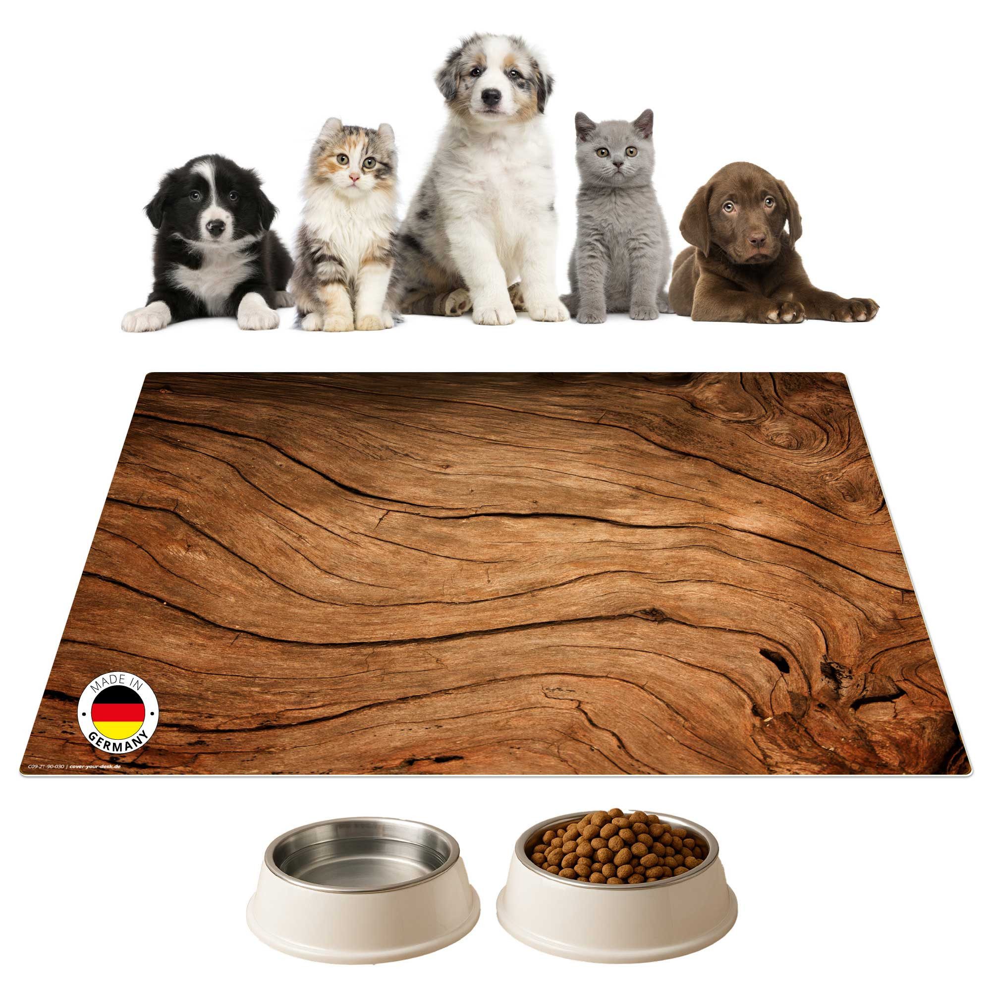 cover-your-desk.de Napfunterlage für Hunde & Katzen „Rustikales Holz für Landhausromantik“, 1-St., rutschhemmend, abwaschbar, reißfest, aus Premium-Vinyl - Made in Germany