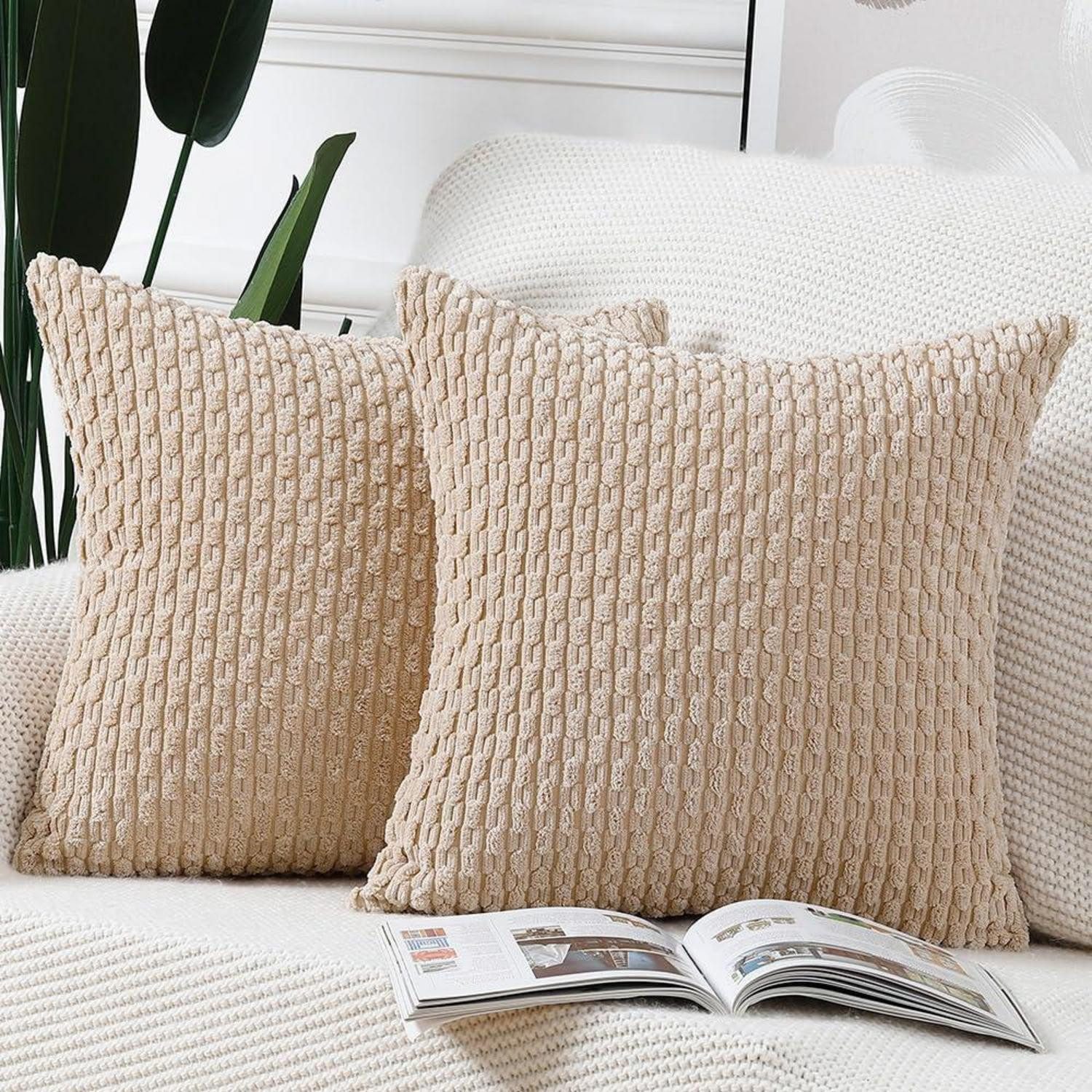 LuxusKollektion Kissenbezug Kissenbezug Gestreift 2er Set Beige 60x60cm, (2 Stück)