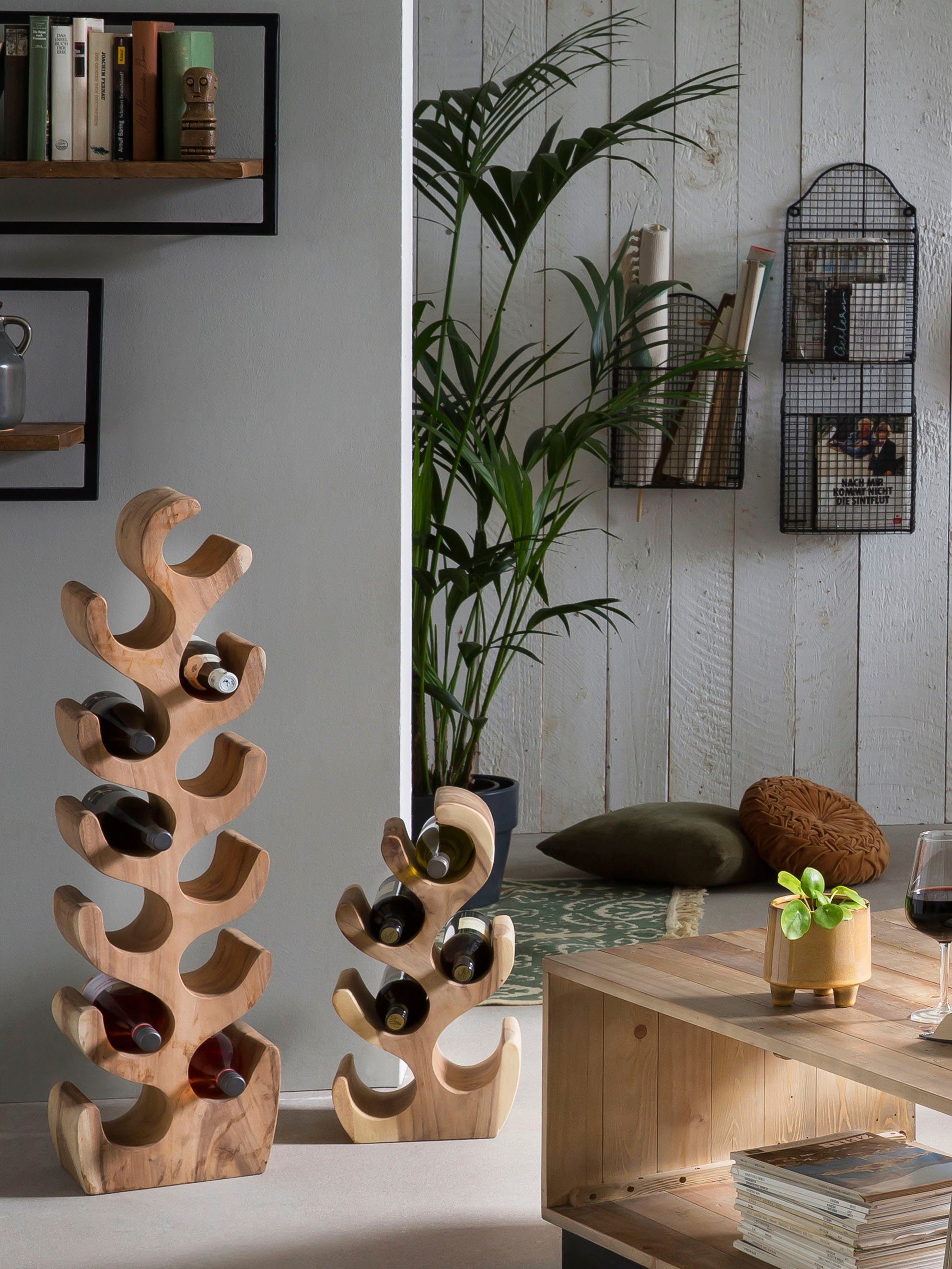 SIT Weinregal Romanteaka Weinregal – Massives Flaschenregal aus recyceltem Teakholz, Massives Weinregal aus recyceltem Teakholz mit Unikat‑Charakter