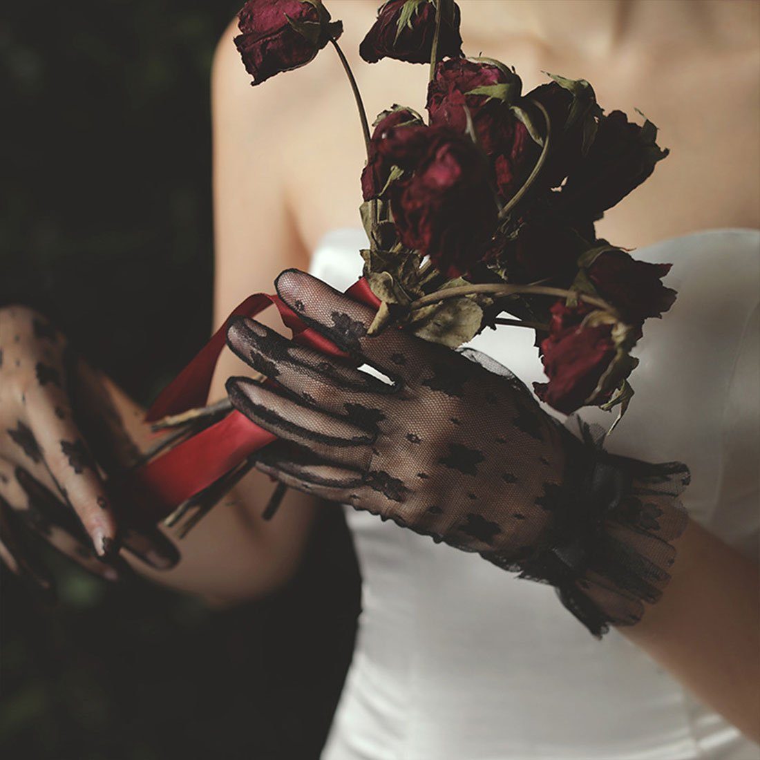kurze Handschuhe Handschuhe Spitze mit Brautkleid Abendhandschuhe schwarze DÖRÖY