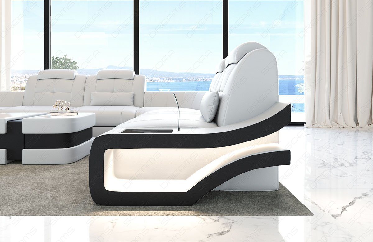Ledersofa, Sofa LED-Beleuchtung Wohnlandschaft Leder Sofa Elena Ledersofa Dreams Form Couch U mit U-Form