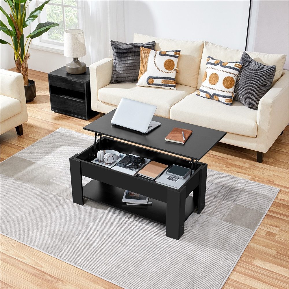Yaheetech Couchtisch Höhenverstellbarer Kaffeetisch mit Verstecktem Staurau günstig online kaufen