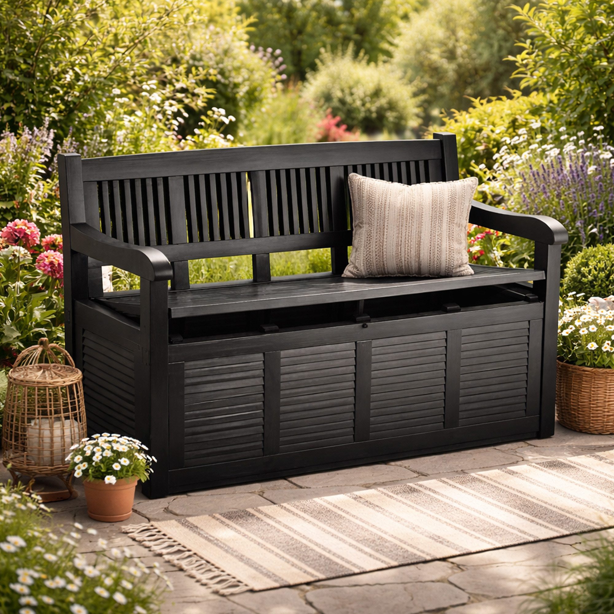 Bestlivings Gartenbank inkl. Stauraum 280L, 130x60x85 cm, Kunststoff, robust, UV- und Wetterbeständig