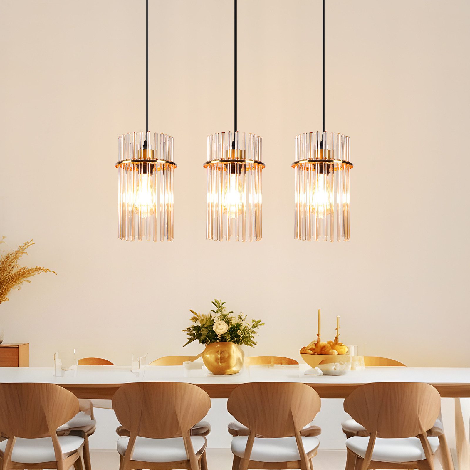 Nettlife LED Pendelleuchte Retro Gold/Schwarz - E27 Hängelampe mit 3 Flammi günstig online kaufen