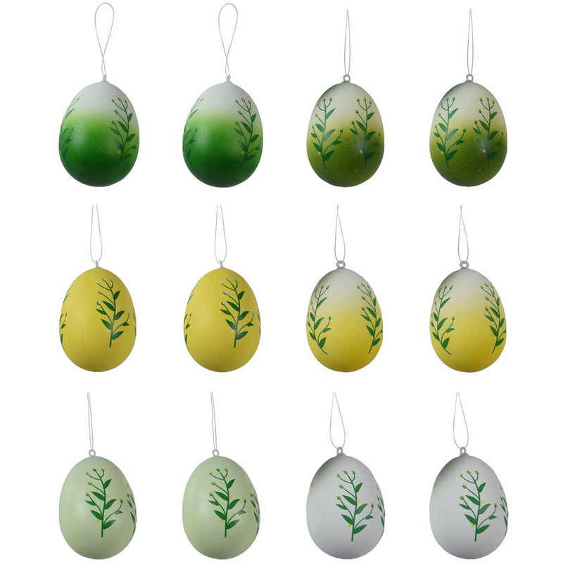 Decoris season decorations Osterei, Ostereier zum Aufhängen mit Blumen Motiv 6cm Gelb / Grün 12 Stück
