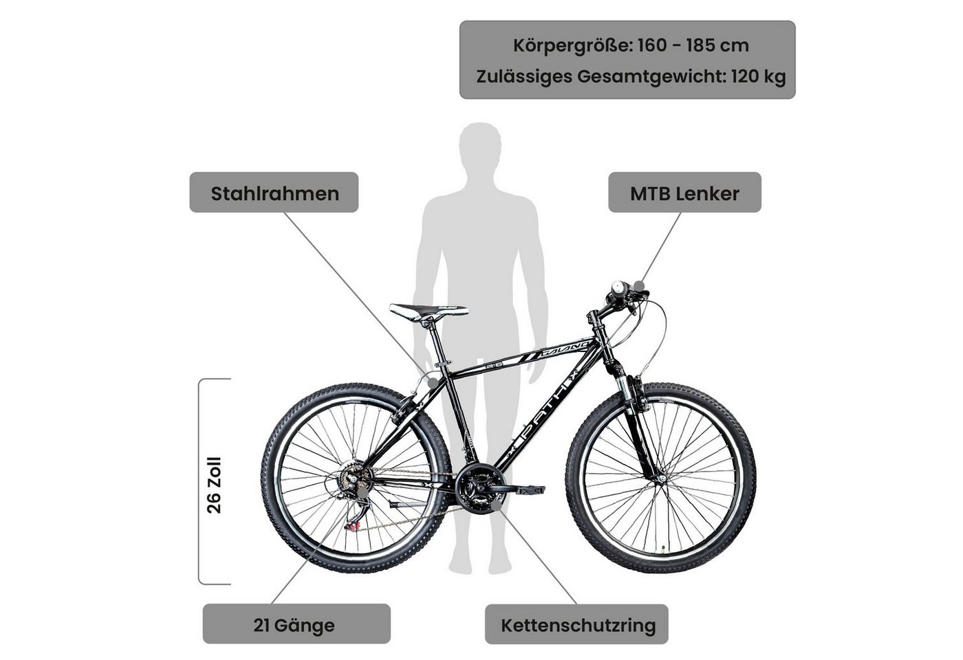 Thumbnail - Galano Mountainbike Path, 21 Gang, Kettenschaltung, Mountainbike Jugendfahrrad ab 160 cm Fahrrad MTB Hardtail