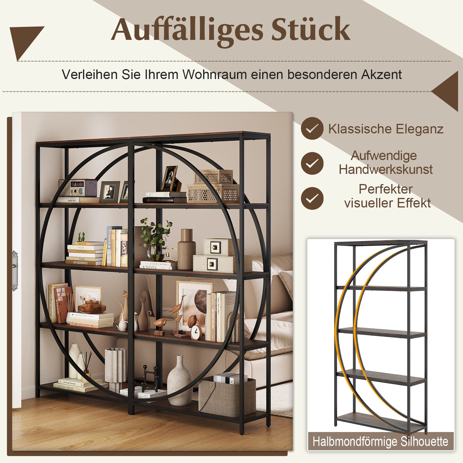 COSTWAY Bücherregal, 1-tlg., geometrisches Büroregal Metallrahmen 86 x 30 x 175 cm