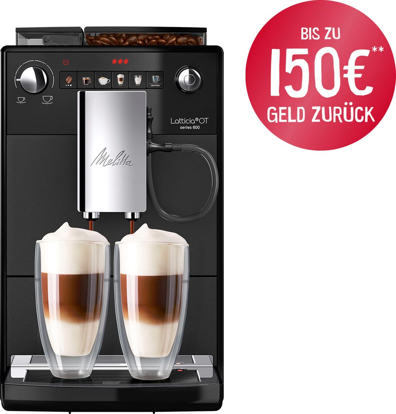 Melitta Kaffeevollautomat Latticia® One Touch F300-100, schwarz, kompakt, aber XL Wassertank & XL Bohnenbehälter