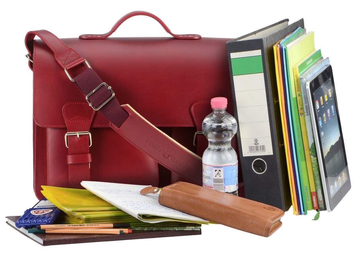 Ruitertassen Aktentasche Classic 40 Lehrertasche rustikales 3 rot Notebookfach, cm Fächern, mit Leder Adult