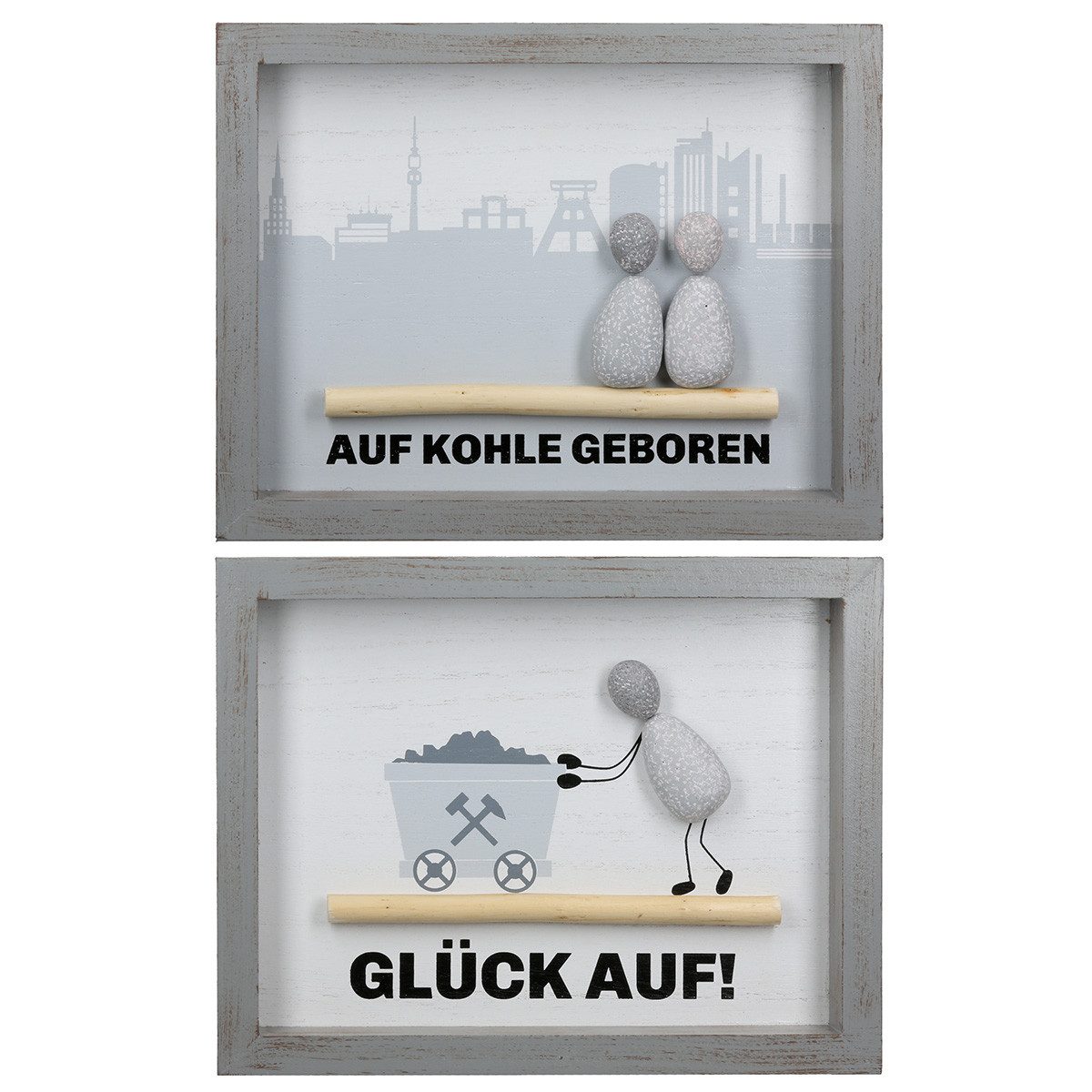 GILDE Wanddekoobjekt Steinbild Glückstiefe grau 2er set rechteckig Wanddeko (2 St)
