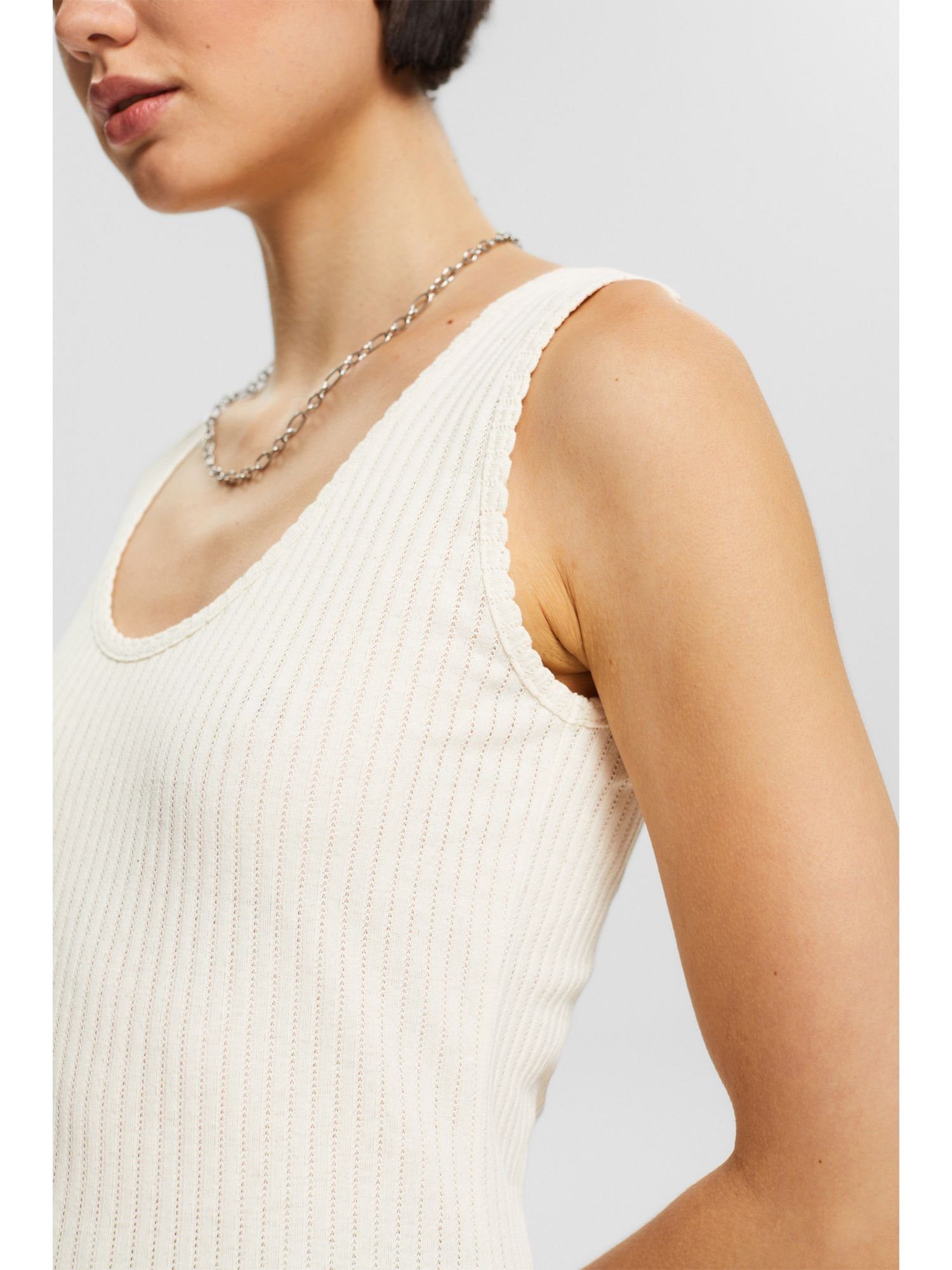 mit Pointelle-Muster OFF Top by WHITE edc (1-tlg) T-Shirt Esprit