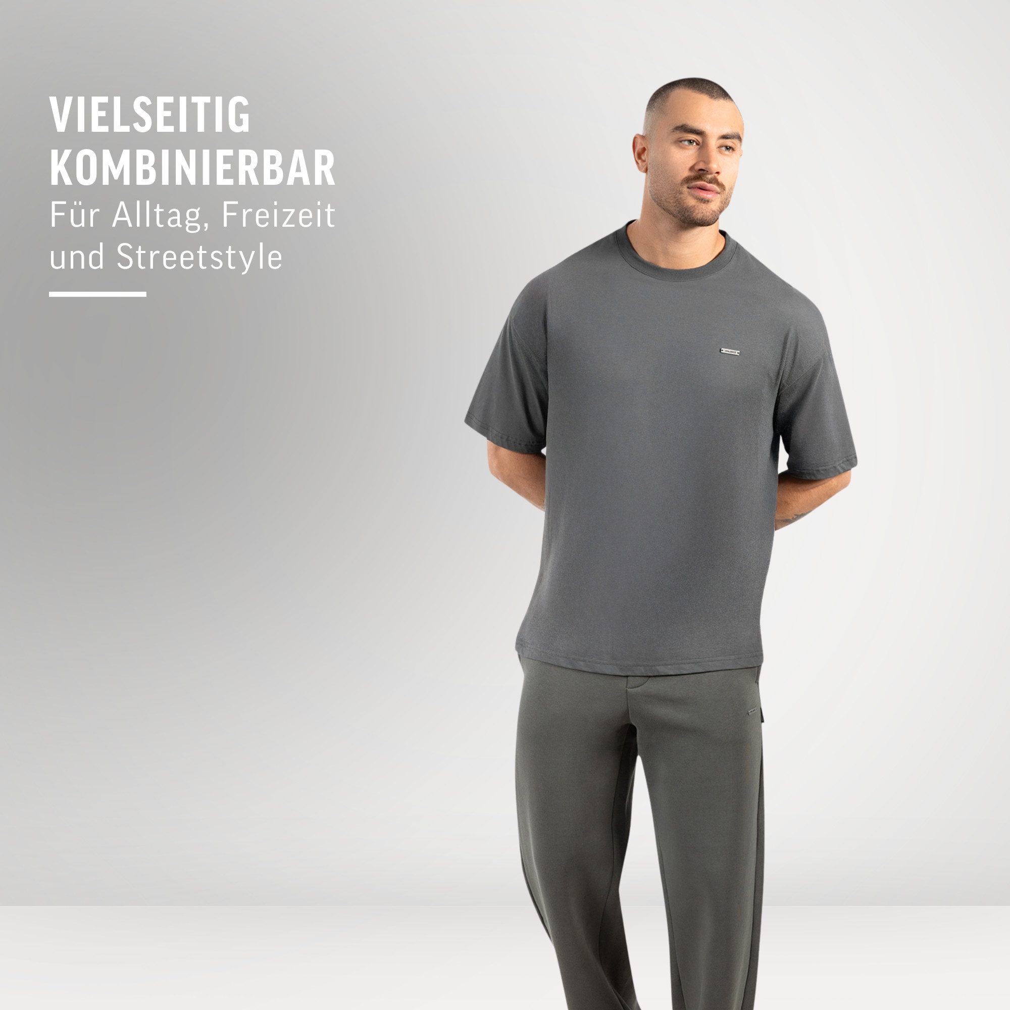 Smilodox T-Shirt Cedrik, Oversize Shirt aus 100% Baumwolle, Weiches Material, Modern Metallabel Baumwollshirt Kurzarmshirt moderne Details Freizeitshirt