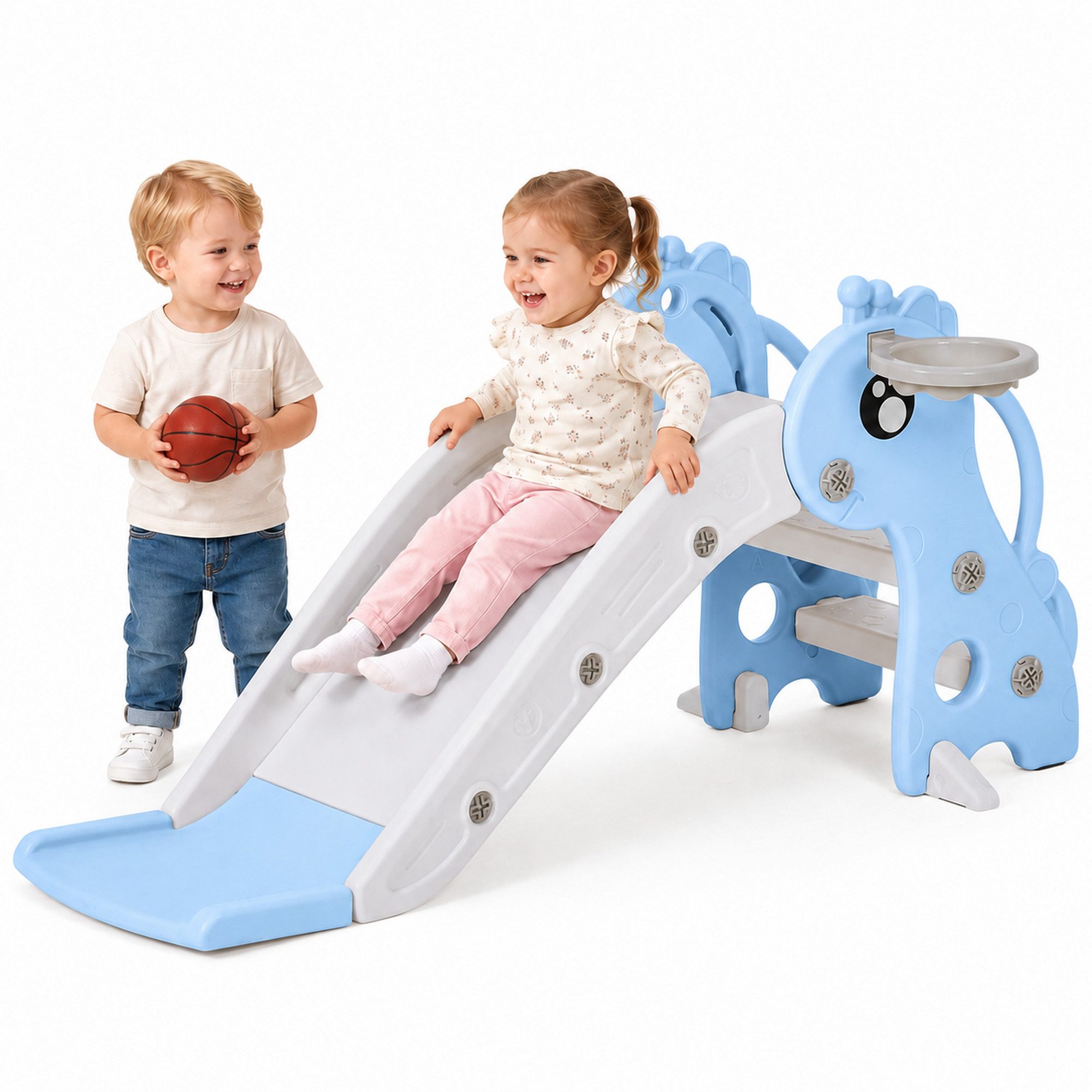 GarveeMore Rutsche Kinderrutsche 3in1 mit Basketballkorb, klappbar, 106x51x52cm