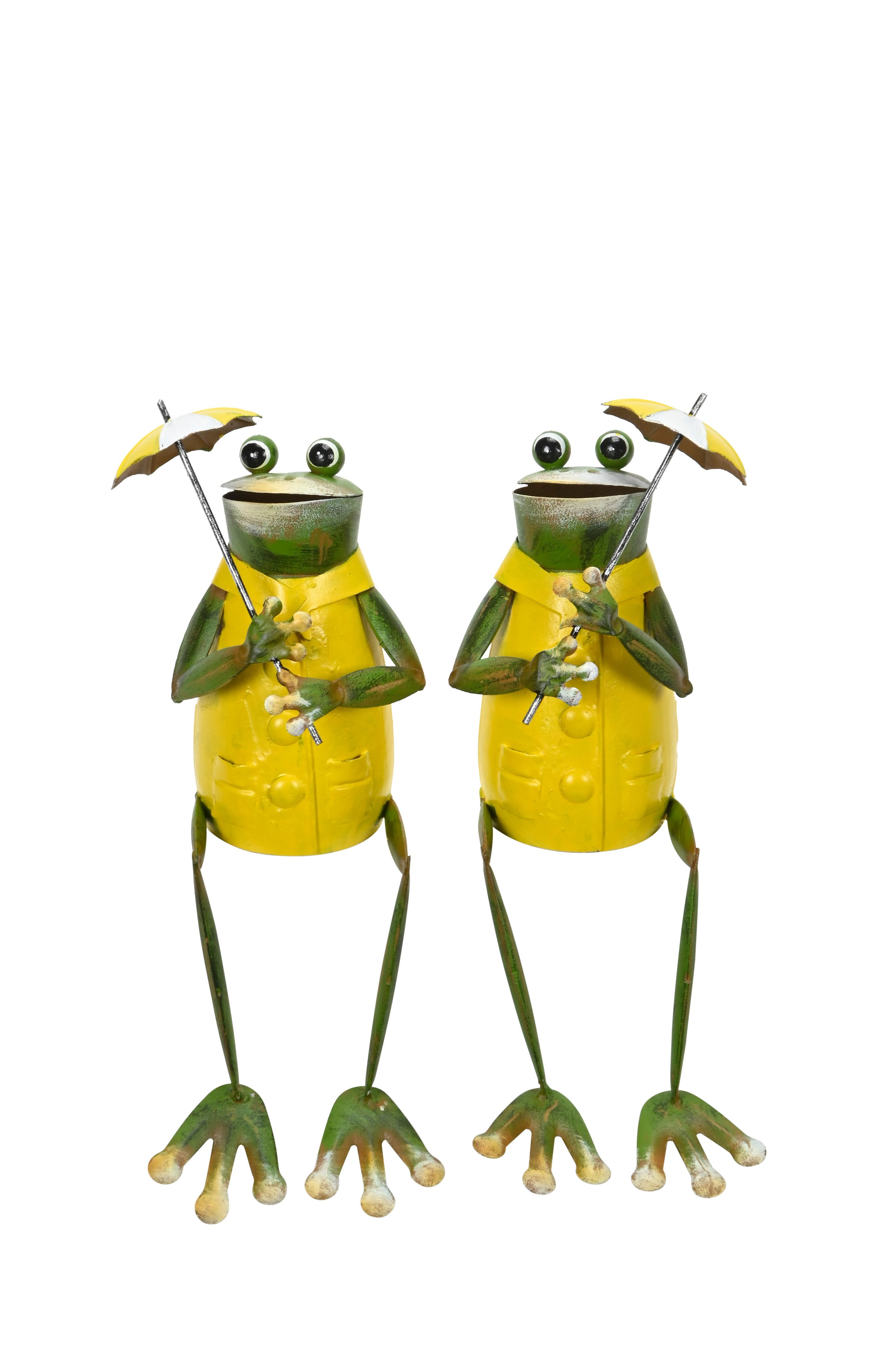 Posiwio Dekofigur Frosch Figur Metall Kantenhocker mit Regenschirm – Gelber Mantel