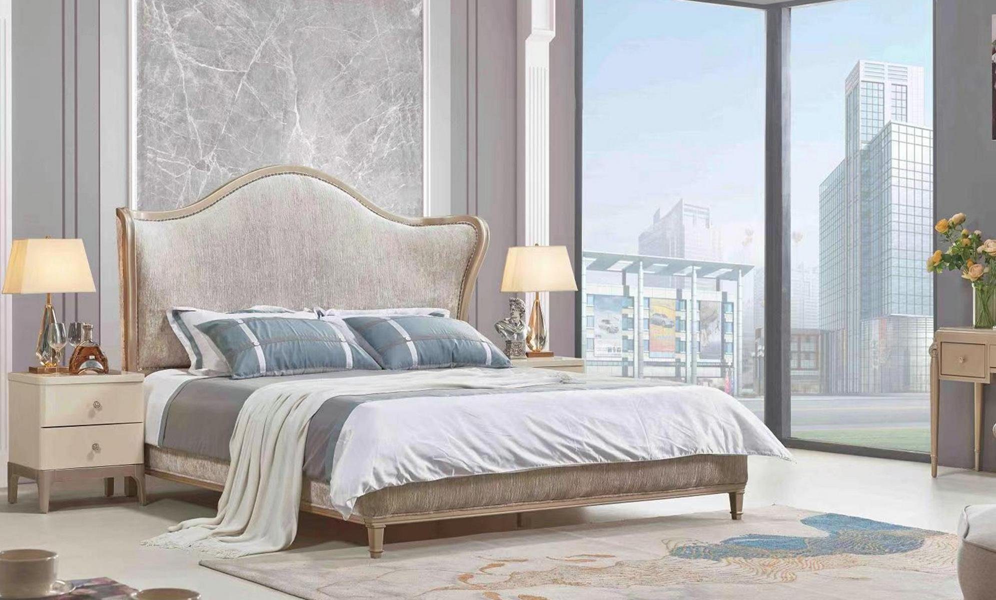 JVmoebel Bett, Design Luxus Doppel Silber Betten Möbel Schlafzimmer Bett Polster
