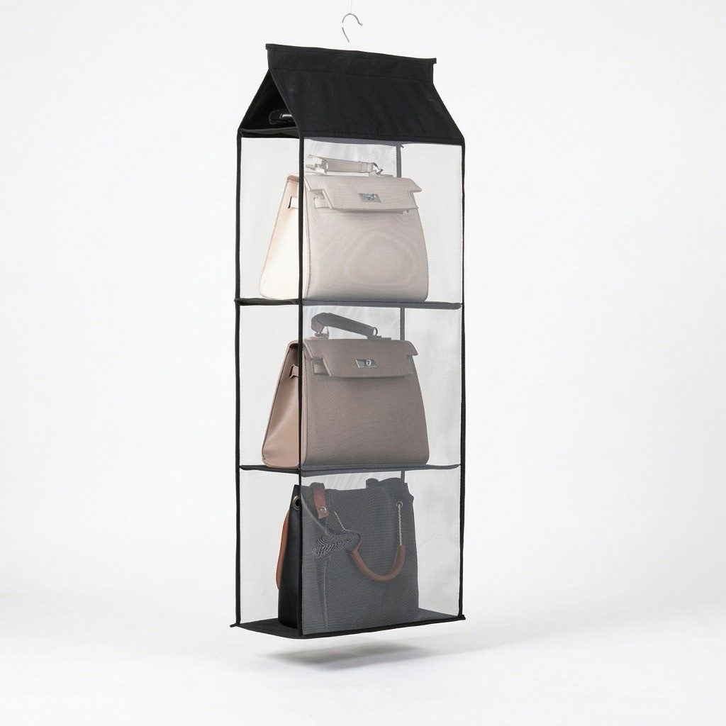 JASLIFE Hängeregal Taschen Organizer für Kleiderschrank, Handtaschen Organizer mit Mesh, Taschen Organizer mit Mesh, beidseitig offen, platzsparend und stabil