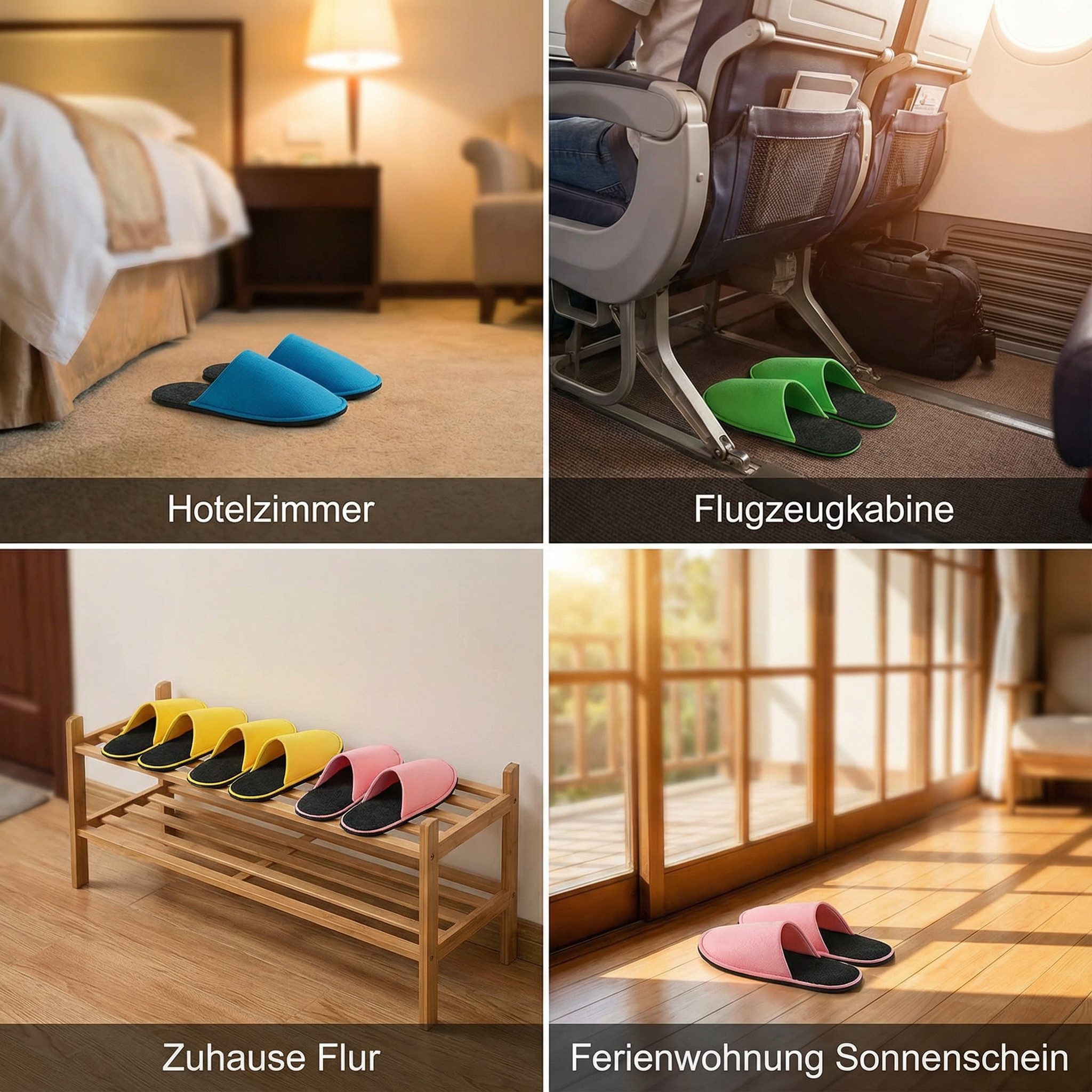 TLGREEN Hausschuhe Gäste 6er Set Plüsch Hausschuhe (Filzpantoffeln mit rutschfester Sohle, für Hotel, Haushalt & Wellness) Weiches Gästepantoffeln Set (Gr. 32-46) inkl. Aufbewahrungsbeutel