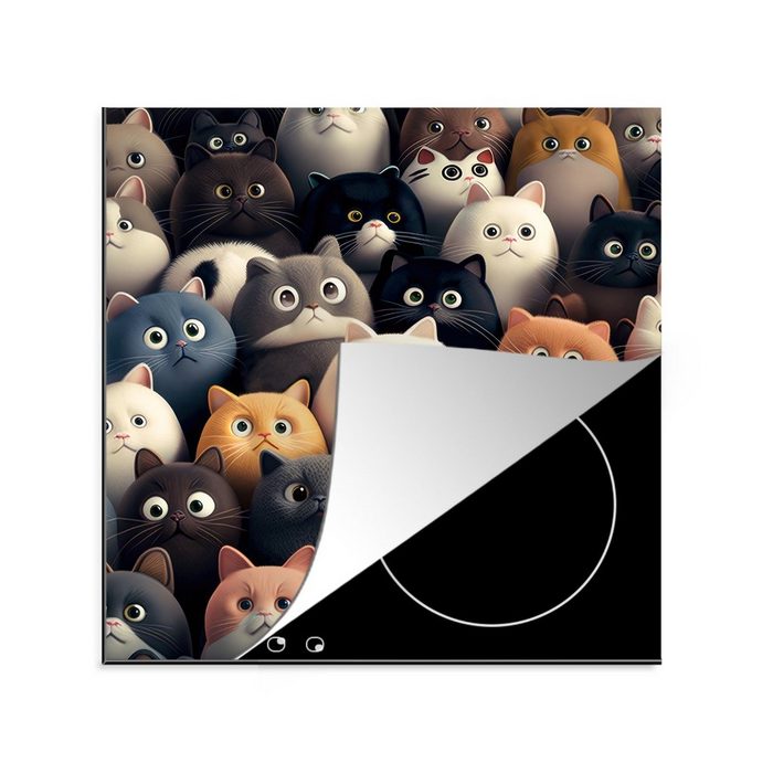 MuchoWow Herdblende-/Abdeckplatte Katze - Tiere - Katze - Muster - Junge - Mädchen Vinyl (1 tlg) Ceranfeldabdeckung Arbeitsplatte für küche